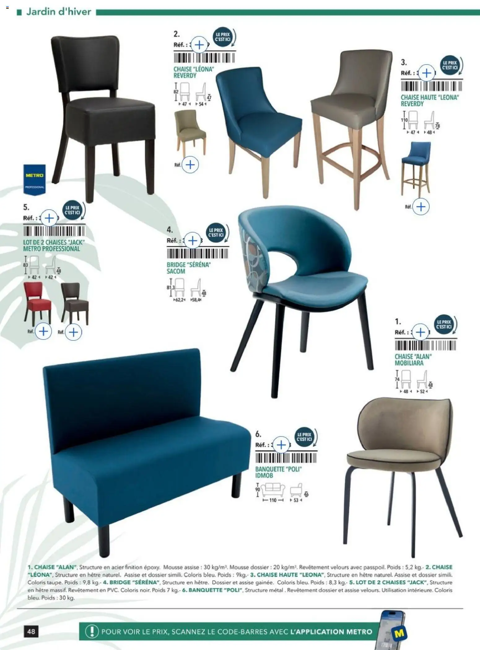 Prévisualisation de Terrasse&salle Collection 2026 du magasin METRO formulaire valide 09/01/2026 - Chaises, Chaise, Chaise haute, Mousse, Poids, Banquette