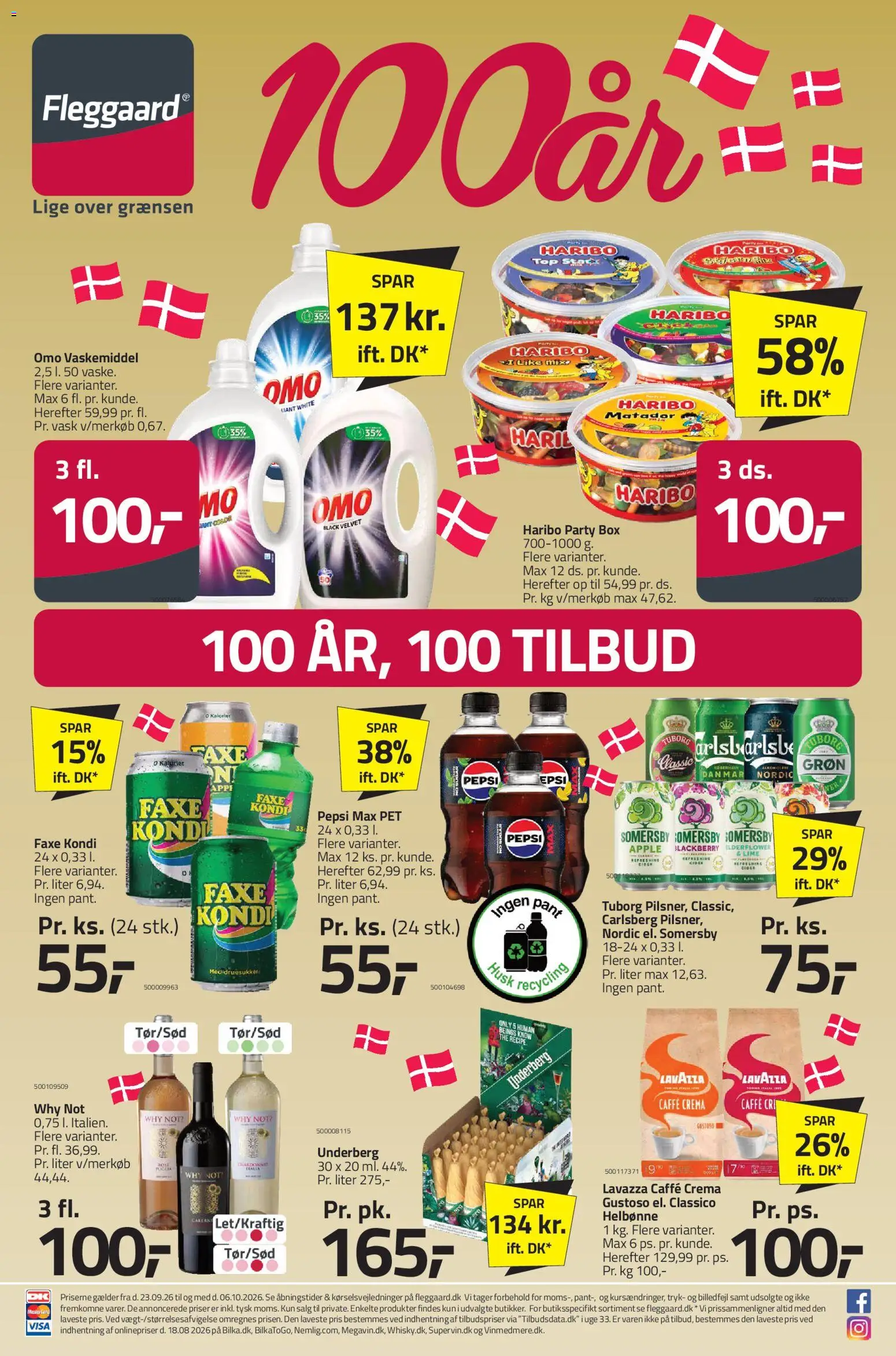 Eksempel på tilbudsavis Fleggaard - Tilbudsavis fra butik Fleggaard gyldig fra 23/09/2026 - Faxe Kondi, Cider, Pepsi Max, Pepsi, Lime