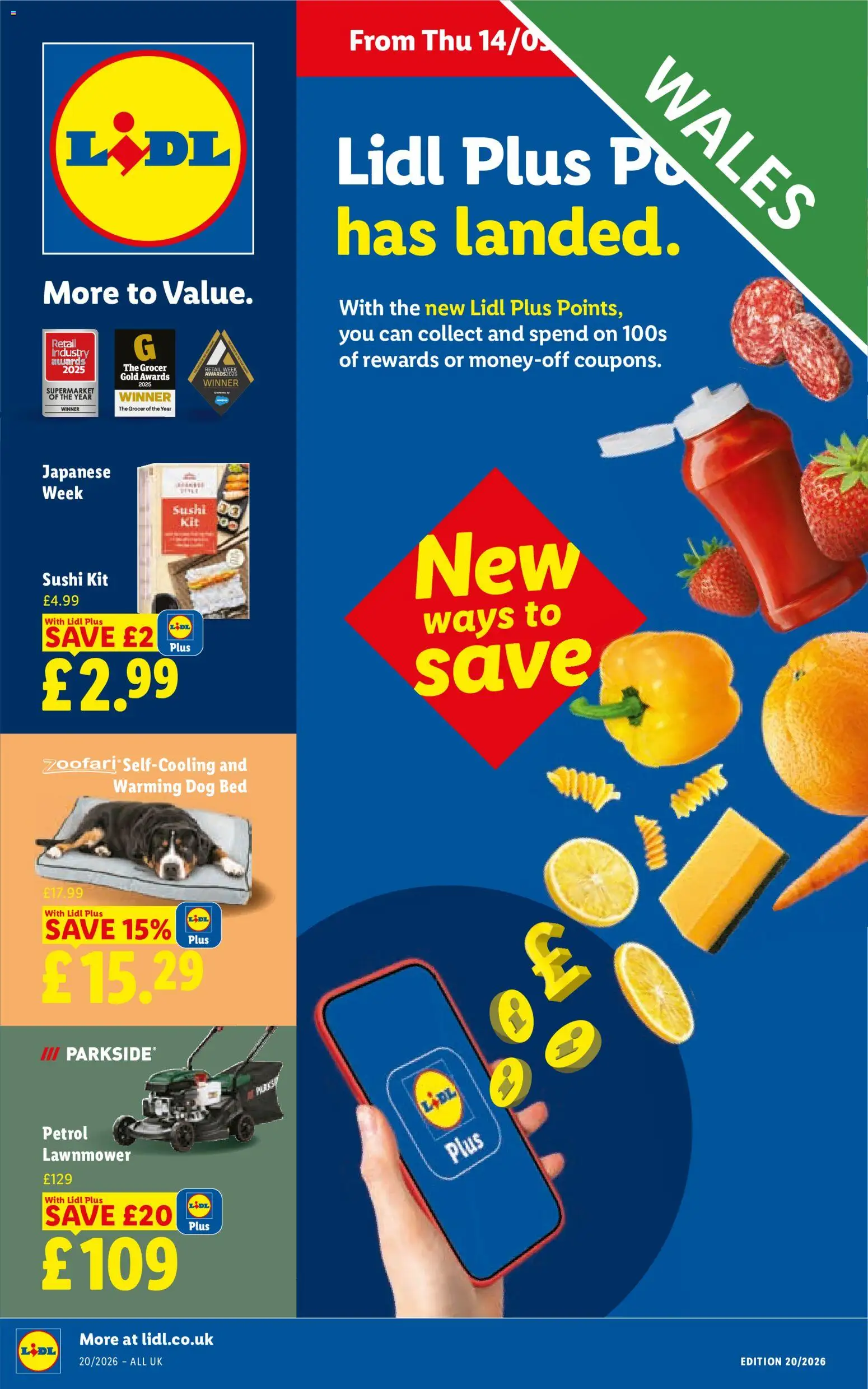 Preview of Lidl Lidl - Weekly Wales valid from 14/05/2026 - Sushi, Bed, Petrol lawnmower