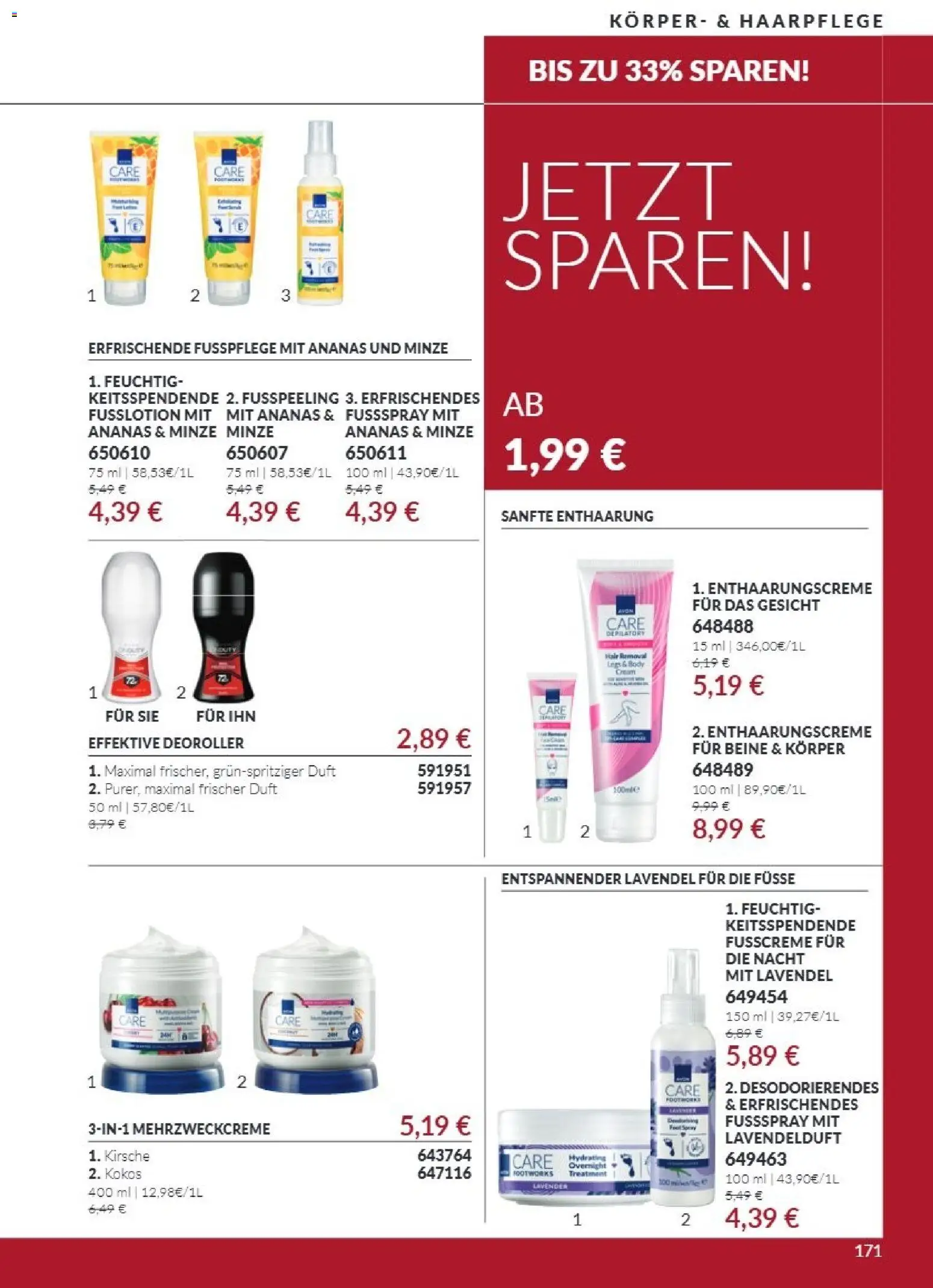 Vorschau von dem Prospekt des Geschäftes Avon, gültig ab dem 01.10.2026 - Lavendel, Ananas, Enthaarungscreme, Duft, Fußcreme, Fußpeeling, Fußspray