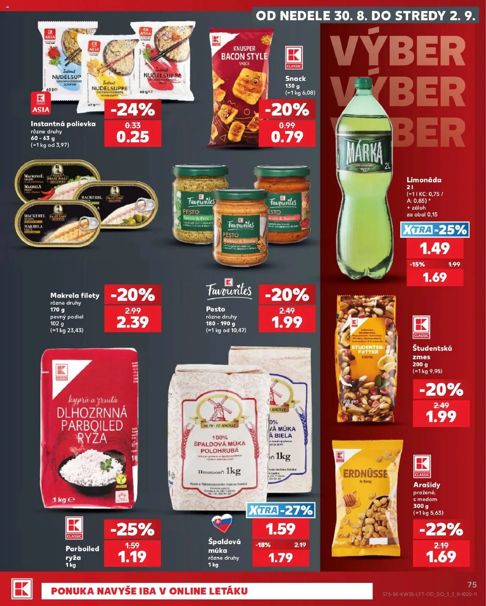 Náhľad Kaufland letáku platného od 27.08.2026 - Ricotta, Ryža, Pesto, Makrela, Arašidy, Múka, Limonáda, Múka polohrubá