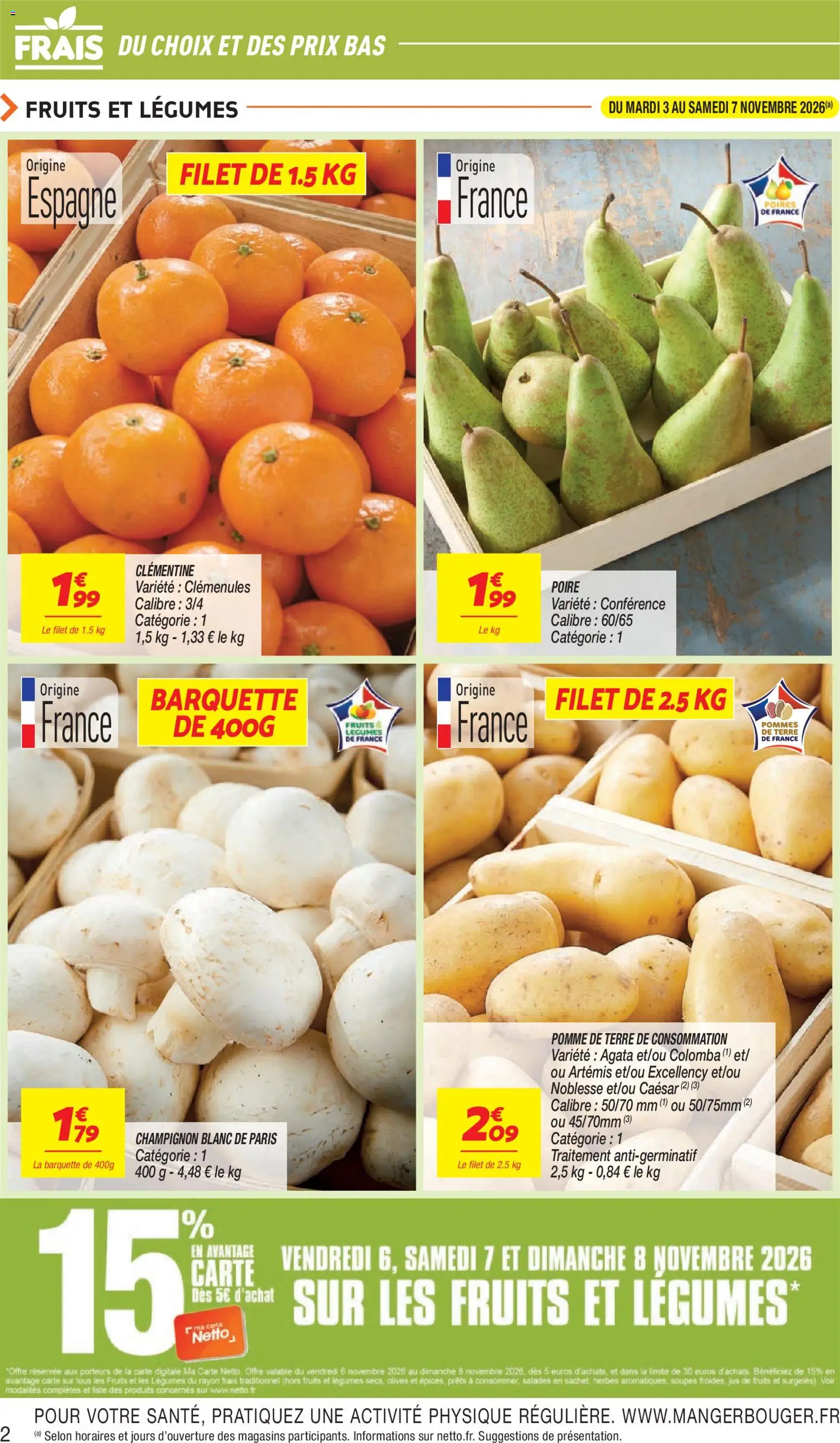 Prévisualisation de Netto - Temps fort Novembre du magasin Netto formulaire valide 03/11/2026 - Pomme, Poires, Clémentine, Olives, Jus de fruits, Jus, Pommes, Pomme de terre de consommation