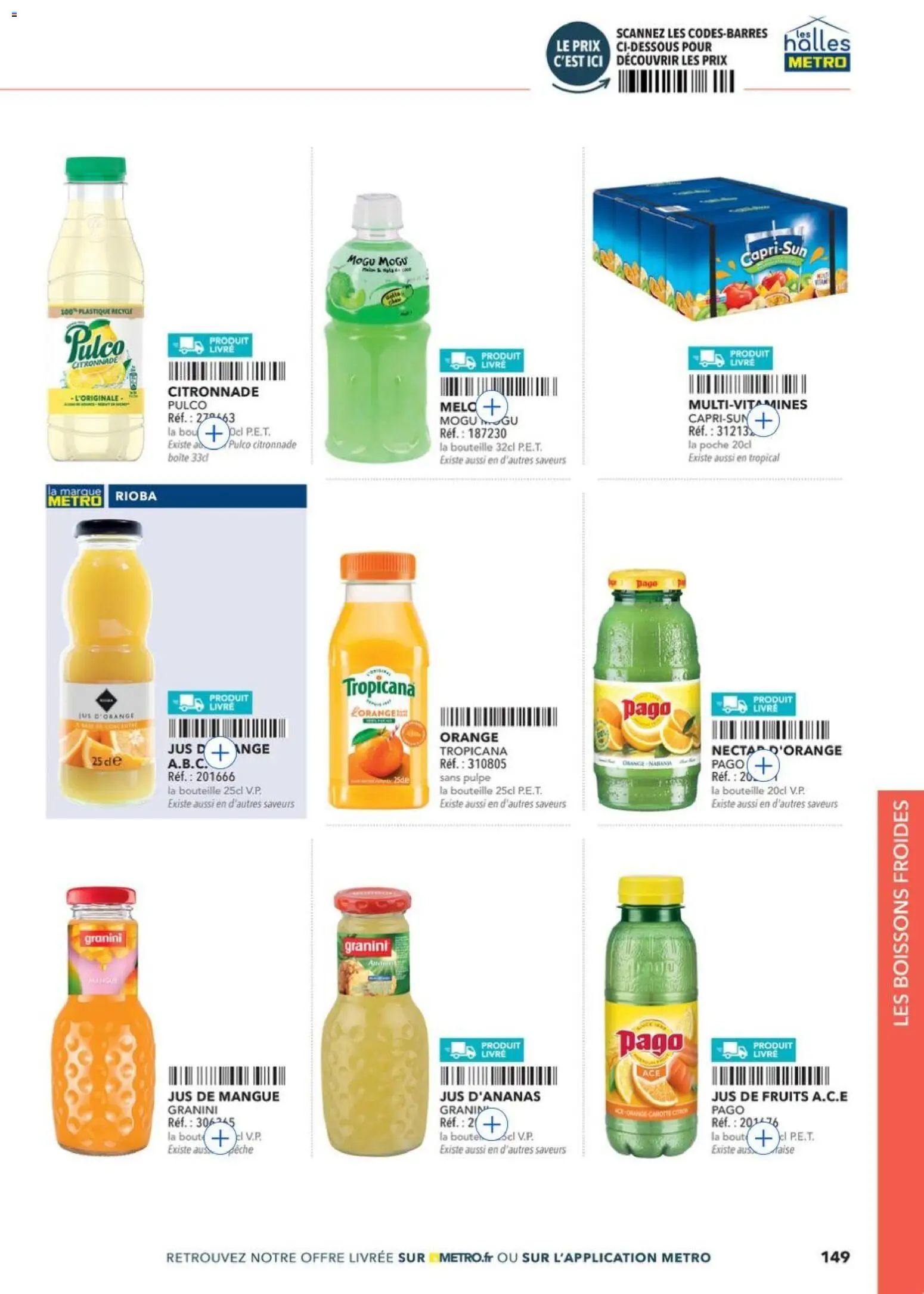 Prévisualisation de METRO - Restauration rapide du magasin METRO formulaire valide 14/04/2026 - Orange, Fruits, Mangue, Bouteille, Citronnade, Multivitamines, Boissons, Jus d'ananas