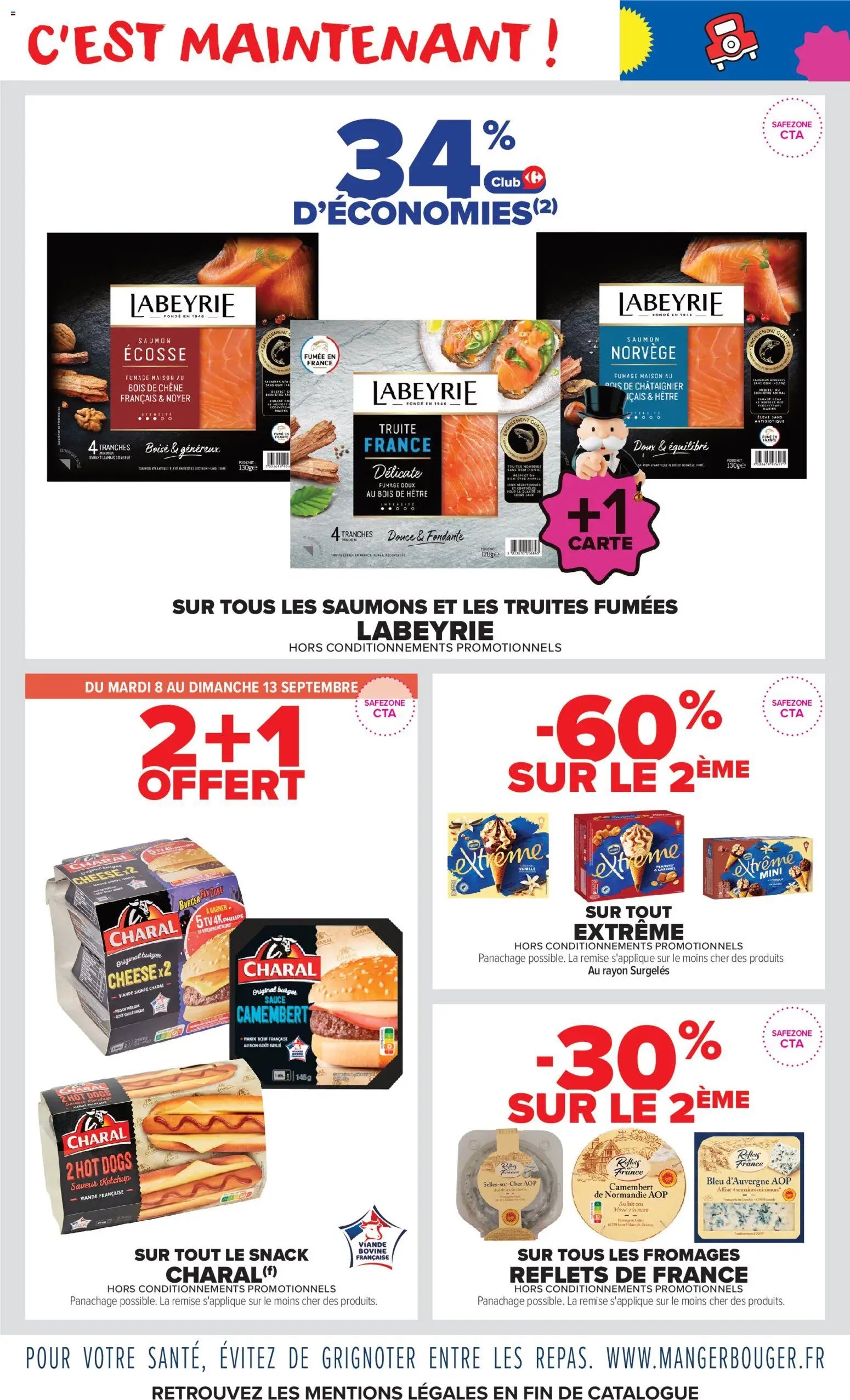 Prévisualisation de Carrefour Market catalogue du magasin Carrefour Market formulaire valide 08/09/2026 - Burger, Lait, Saumon, Truite, Camembert, Viande, Ketchup, Viande bovine