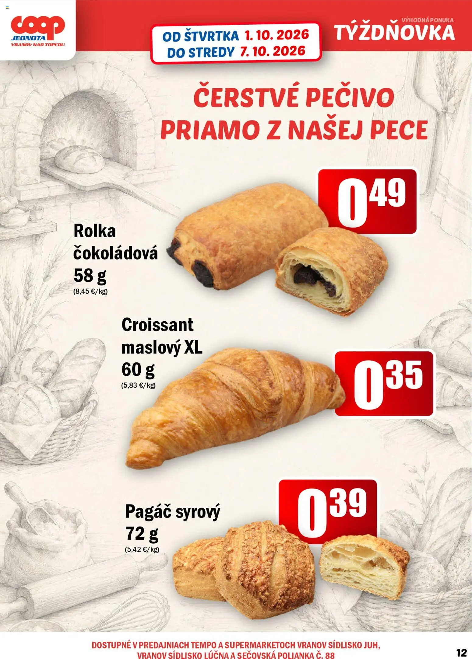 Náhľad COOP Jednota letáku platného od 01.10.2026 - Croissant, Pečivo
