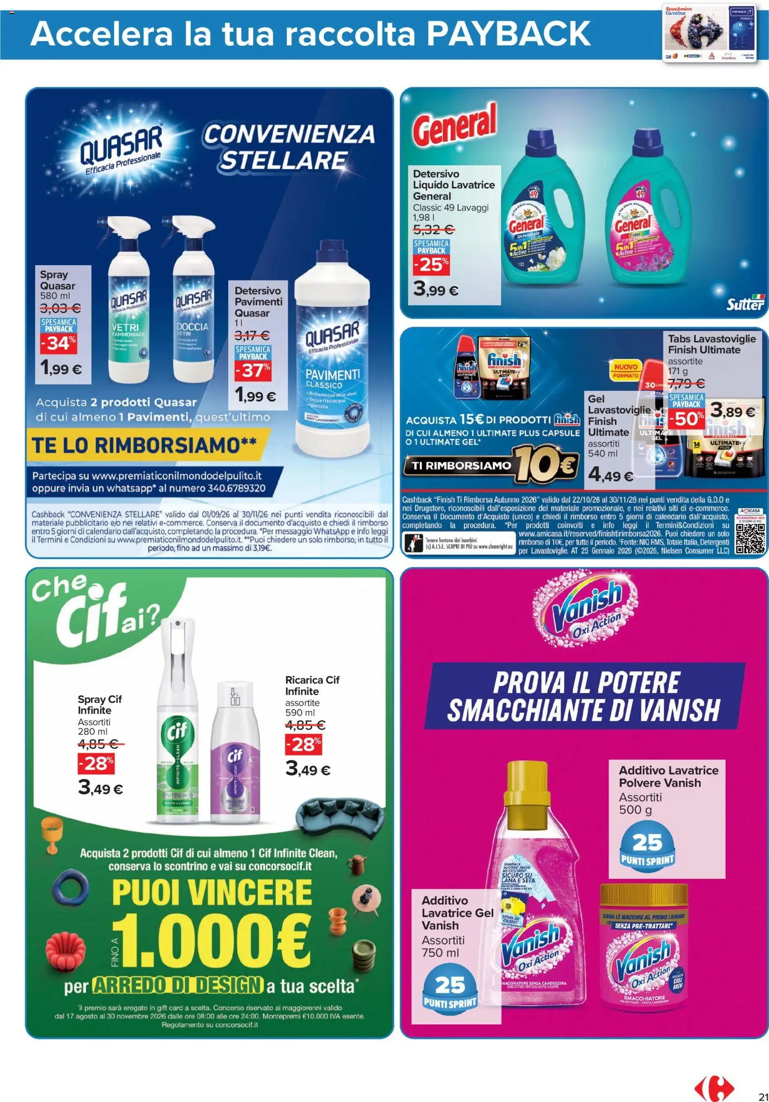 Anteprima dell'opuscolo Carrefour volantino Market - Punti Sprint Payback dal negozio Carrefour valido da 23/10/2026 - Lavatrice, Lavastoviglie, Doccia, Candeggina, Tè, Smacchiatore