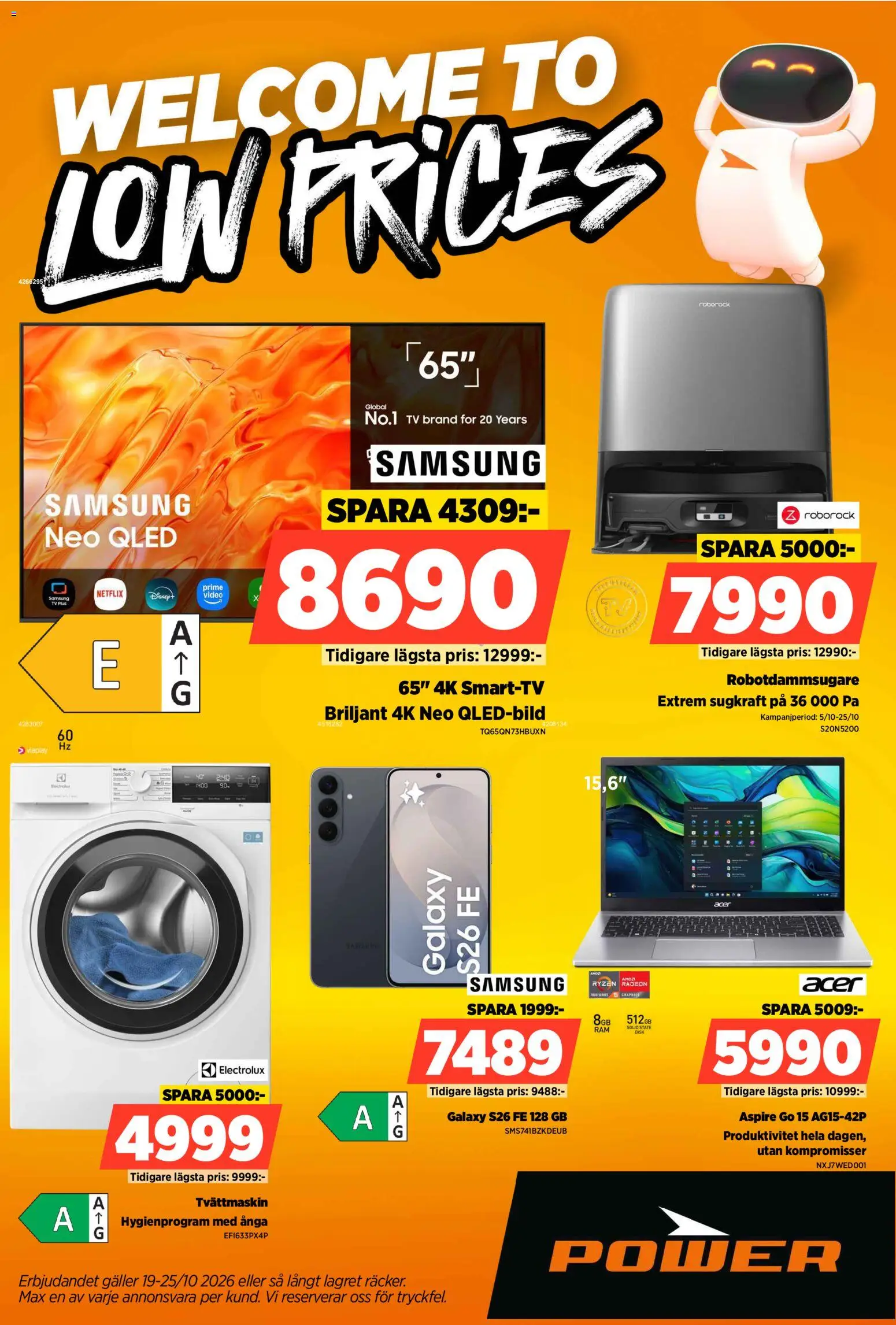 Förhandsgranska reklamblad Power erbjudanden från butik Power gäller från 19/10/2026 - Tv, Robotdammsugare, Tvättmaskin, Galler