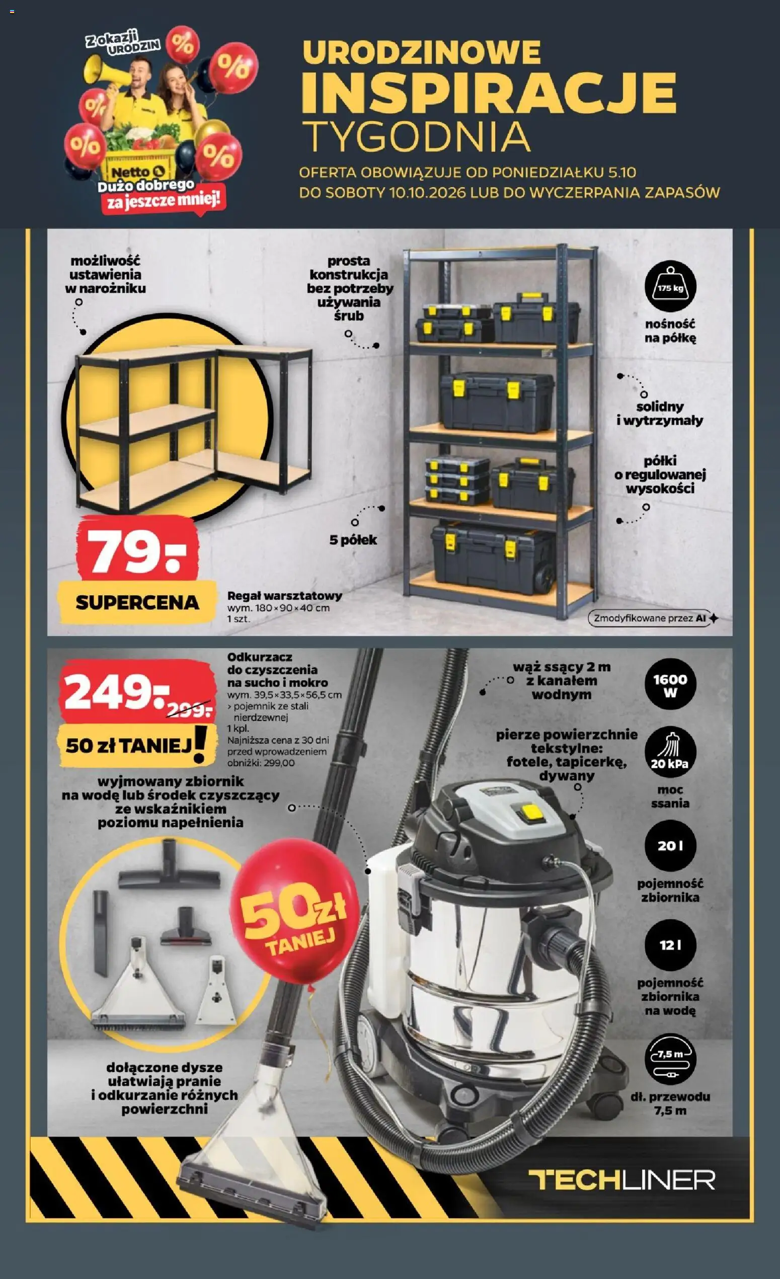 Pogląd gazetki "Netto gazetka od poniedziałku NonFood" ze sklepu Netto ważnej od 05.10.2026 - Odkurzacz, Regał, Dywany, Cleaner