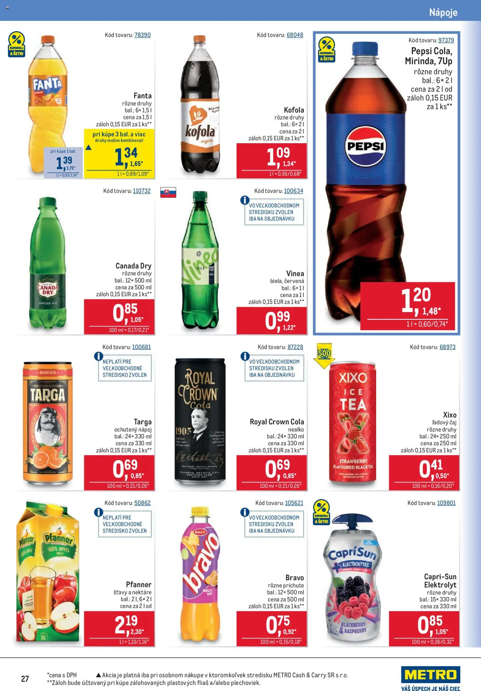 Náhľad Metro letáku platného od 21.10.2026 - Kofola, Čaj, Pepsi, Fanta, Vinea, Cola, Nápoje, Ľadový čaj