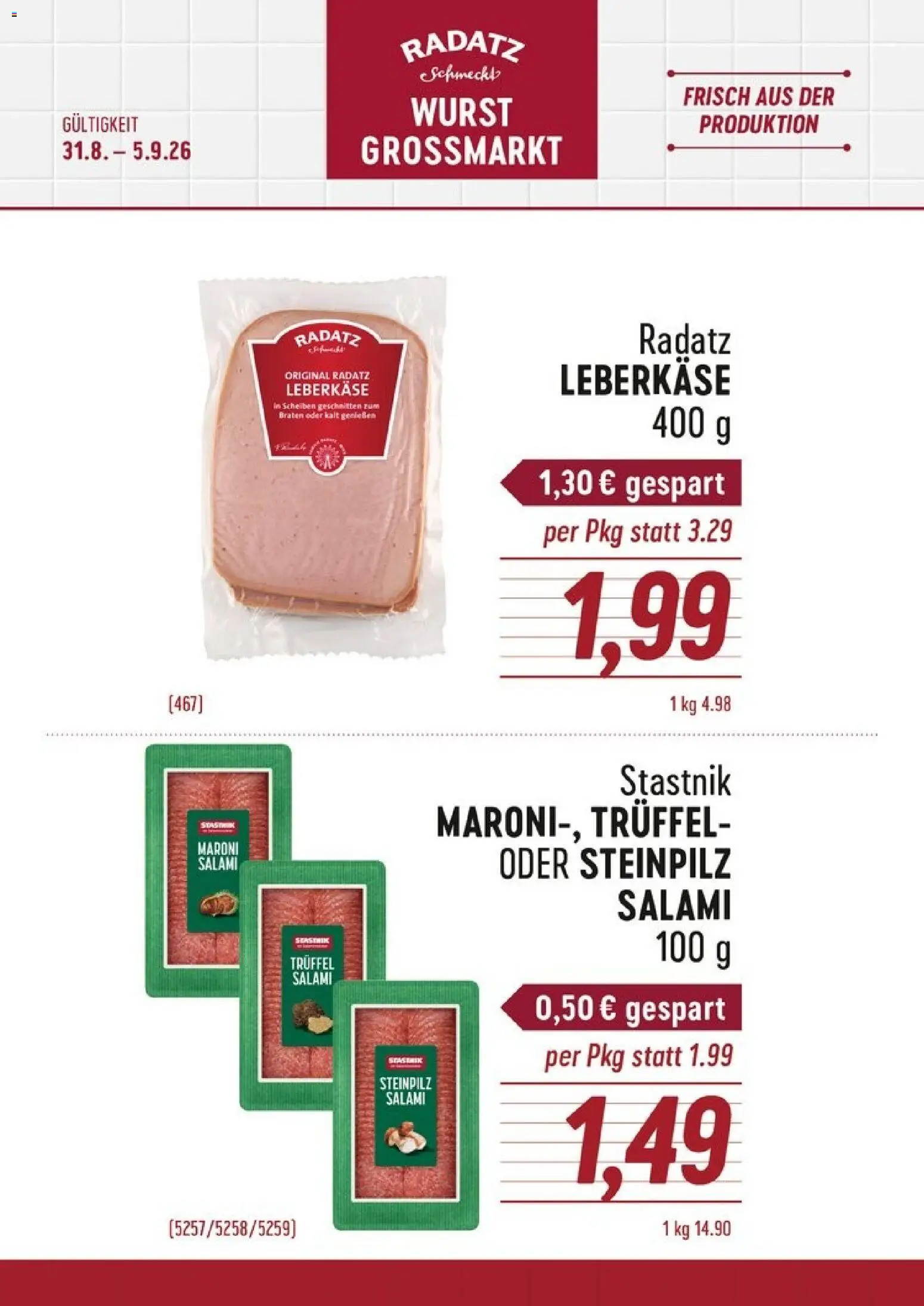Vorschau der Angebote: Radatz Radatz Flugblatt gültig ab 31.08.2026 - Wurst, Salami