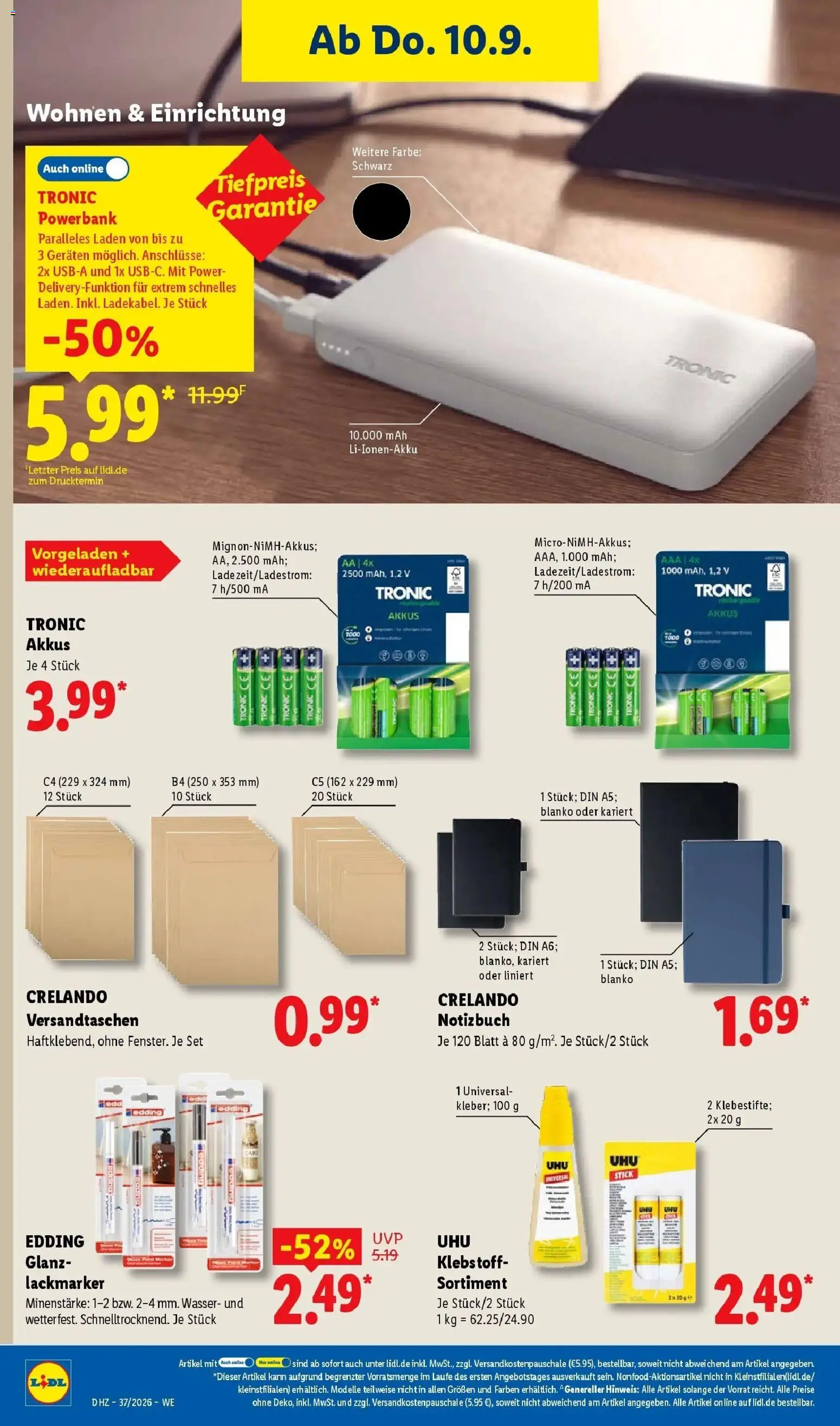 Vorschau von dem Prospekt des Geschäftes Lidl, gültig ab dem 07.09.2026 - Wasser, Powerbank, Notebook, Notizbuch