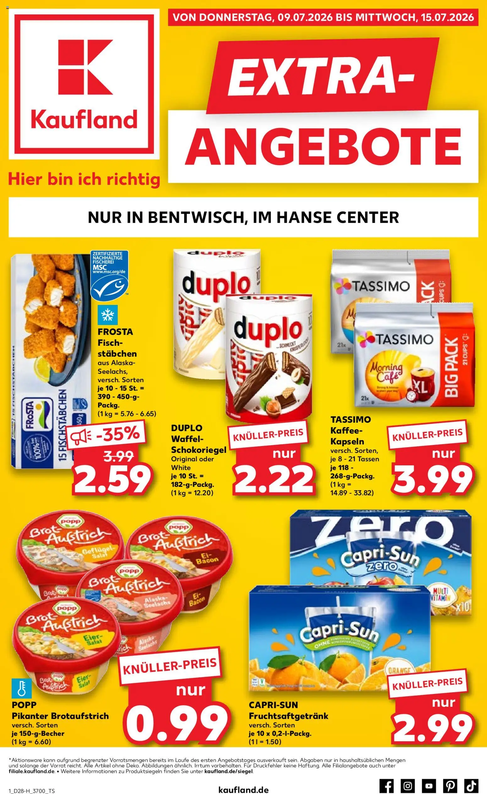 Vorschau von dem Prospekt des Geschäftes Kaufland, gültig ab dem 09.07.2026 - Kaffee, Fisch, Salat, Brot, Tassimo, Eier, Frosta, Fischstabchen
