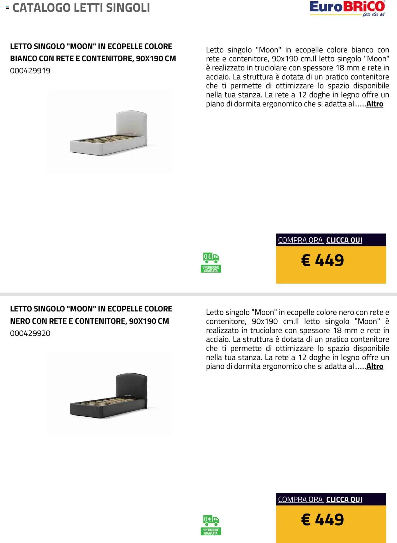 Anteprima dell'opuscolo Volantino Letti Singoli dal negozio Eurobrico valido da 23/07/2025 - Letto, Contenitore