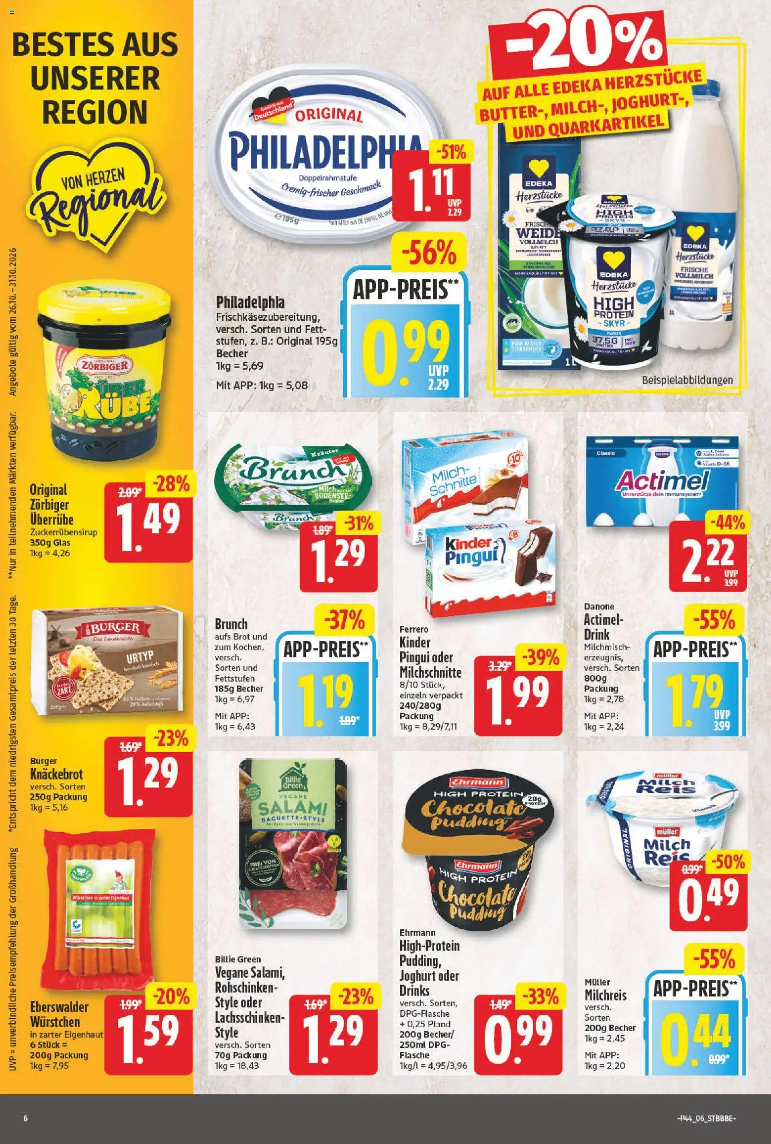 Vorschau von dem Prospekt des Geschäftes NP Discount, gültig ab dem 26.10.2026 - Burger, Joghurt, Philadelphia, Skyr, Brot, Salami, Actimel, Pudding