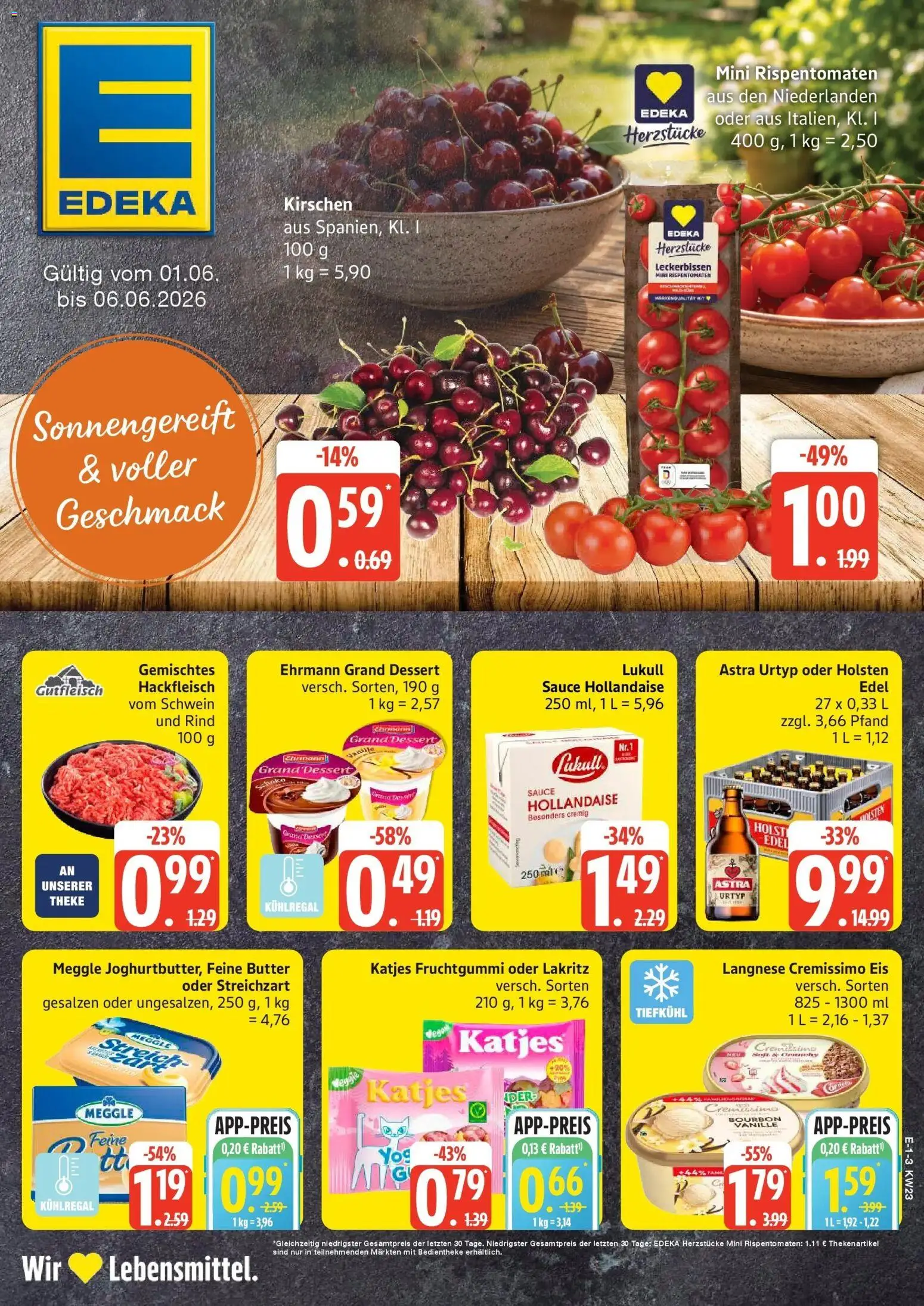 Vorschau von dem Prospekt des Geschäftes Edeka, gültig ab dem 01.06.2026 - Hackfleisch, Katjes, Theke, Bourbon, Langnese, Holsten, Holsten edel, Ehrmann grand dessert