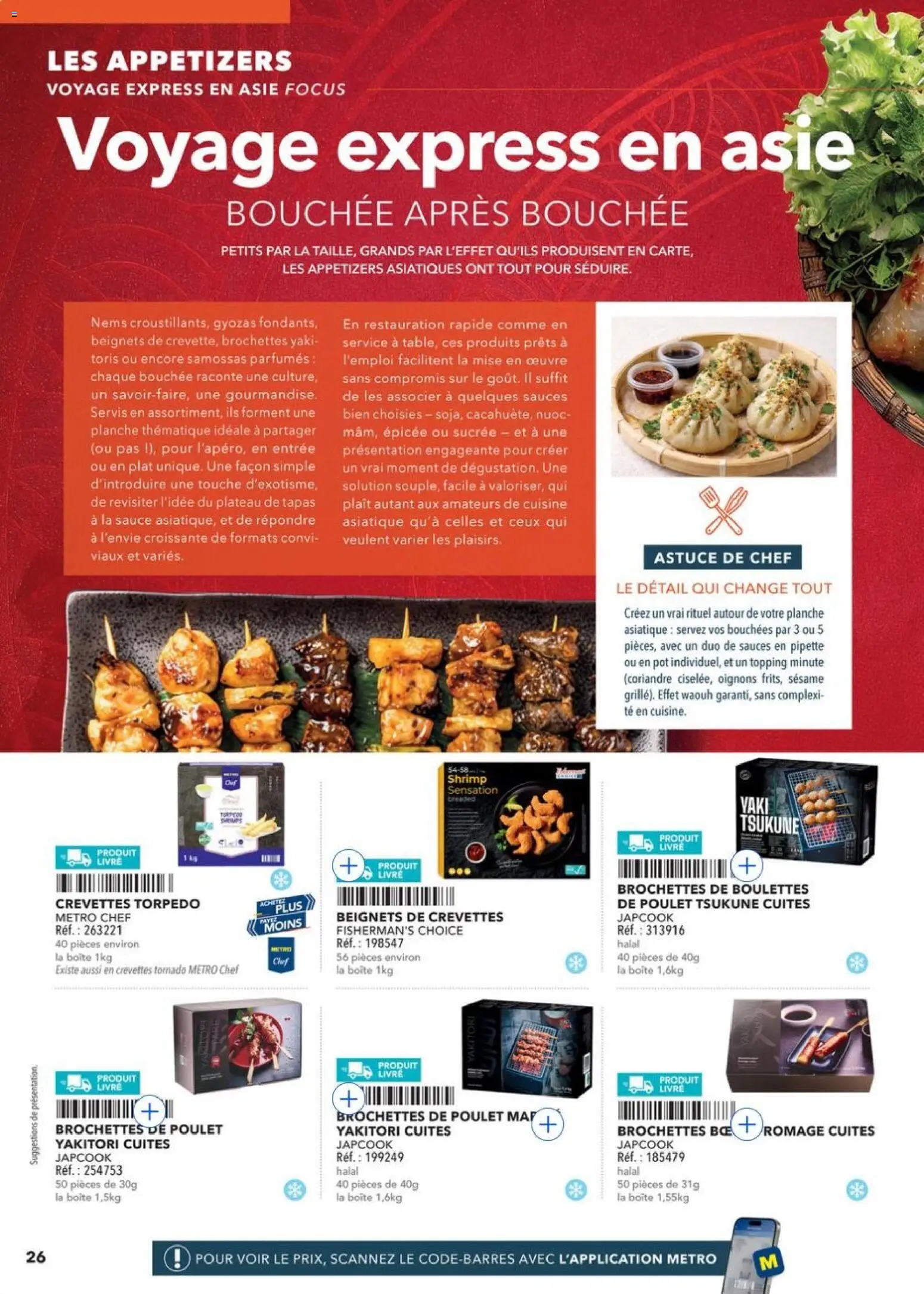 Prévisualisation de METRO - Restauration rapide du magasin METRO formulaire valide 14/04/2026 - Livre, Poulet, Coriandre, Sésame, Oignons, Yakitori, Plateau, Crevettes