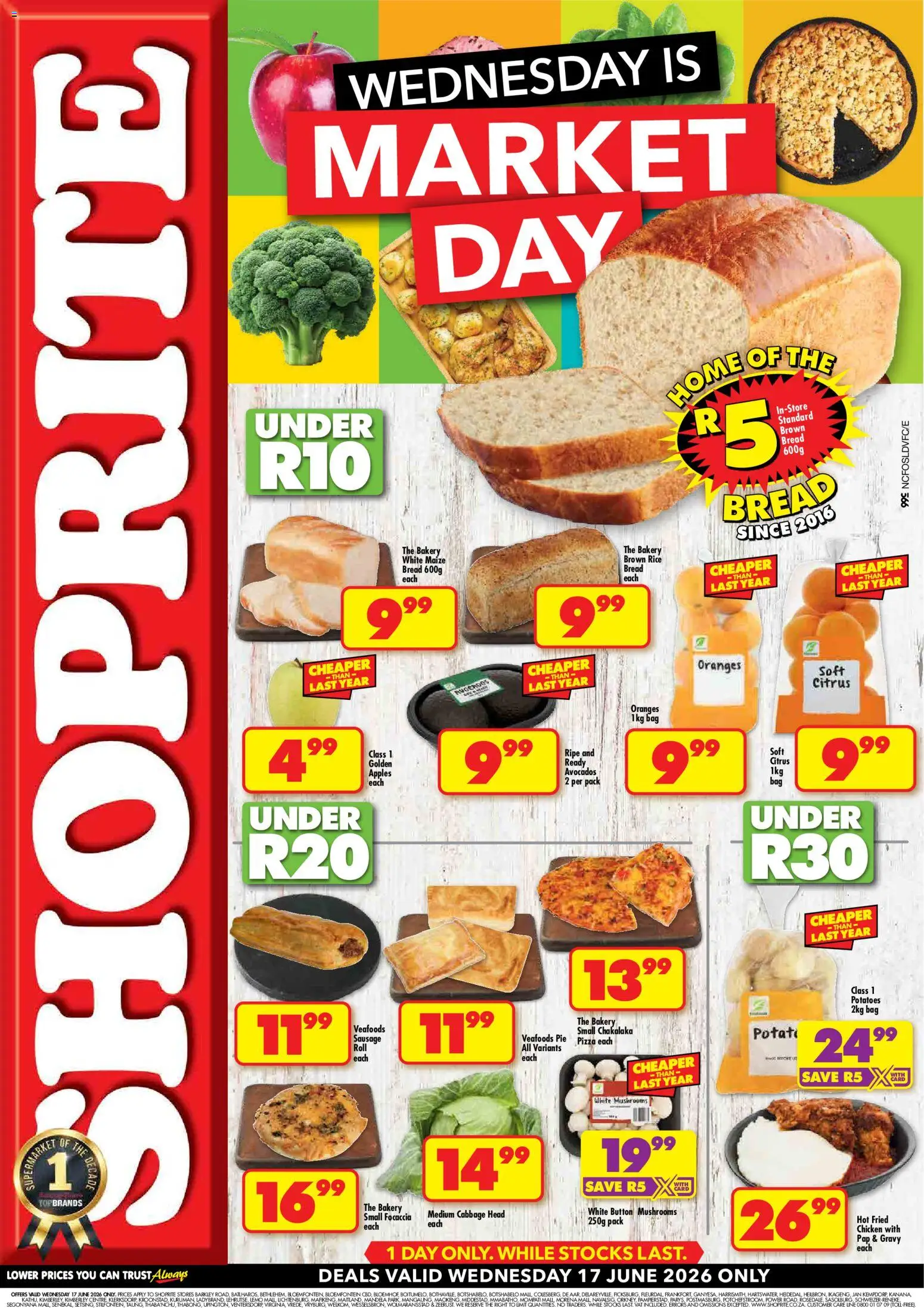 Preview of Shoprite flyer valid from 17/06/2026 - Chicken, Bag, Bakery, Bread, Oranges, Avocados, Mushrooms, Sausage