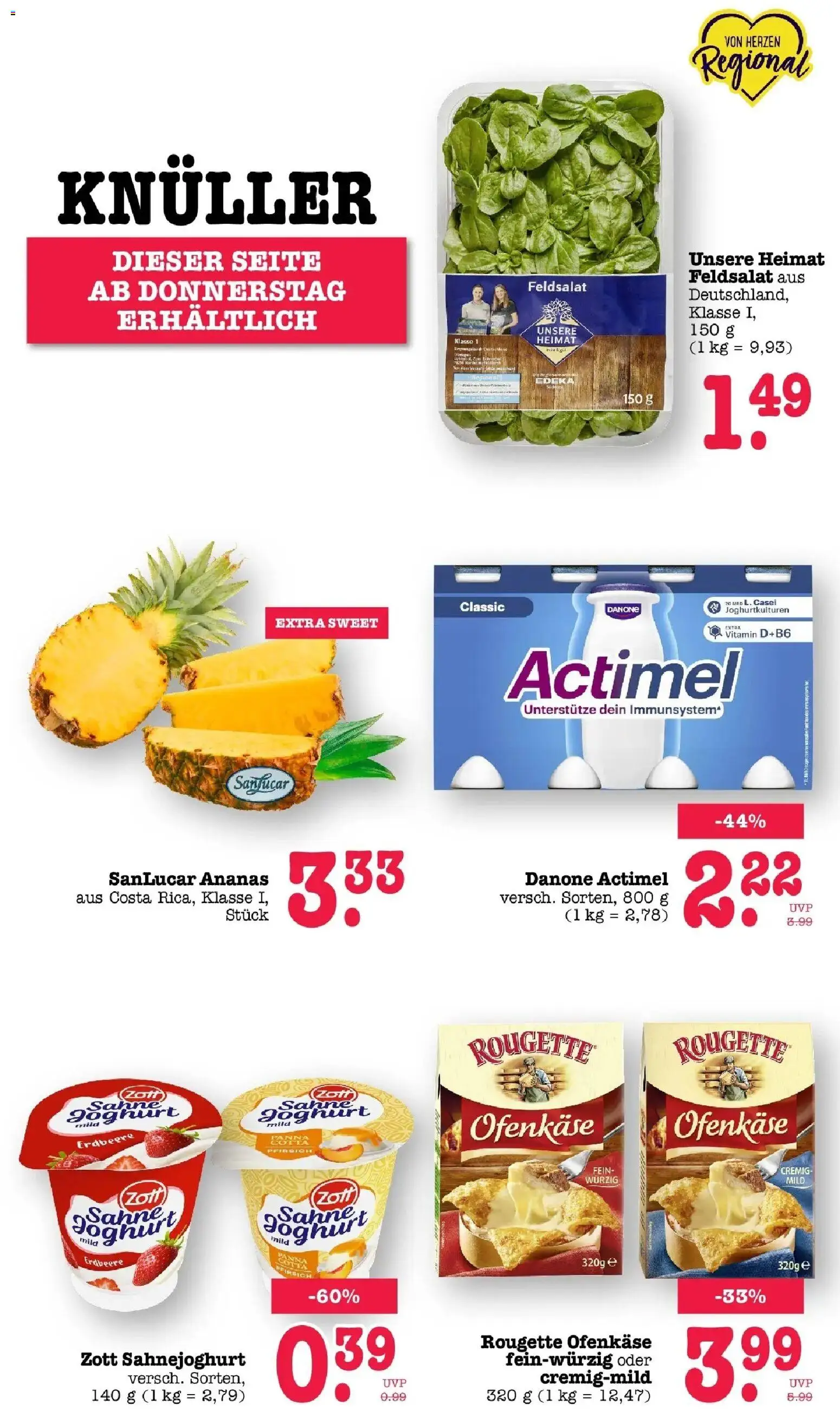 Vorschau von dem Prospekt des Geschäftes Edeka, gültig ab dem 26.10.2026 - Joghurt, Ananas, Pfirsich, Actimel, Rougette ofenkase