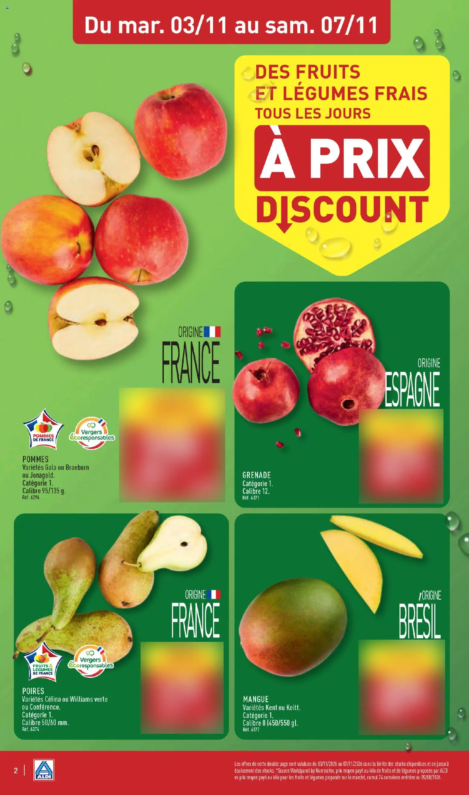 Prévisualisation de Aldi catalogue du magasin Aldi formulaire valide 03/11/2026 - Grenade, Fruits, Poires, Mangue, Pommes, Les fruits et légumes