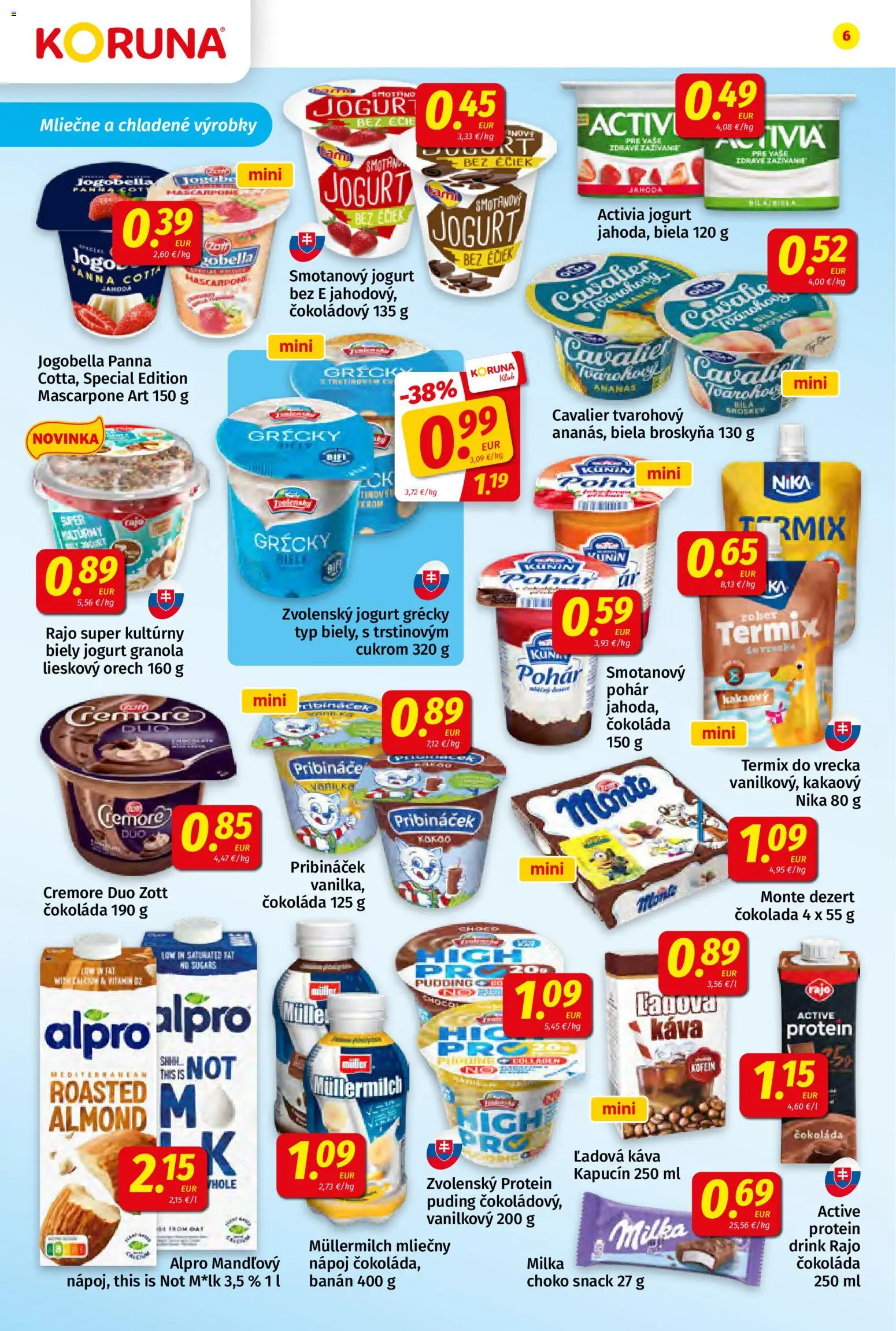 Náhľad Koruna letáku platného od 11.09.2026 - Mascarpone, Milka, Puding, Dezert, Termix, Biely jogurt, Ľadová káva, Smotanový jogurt