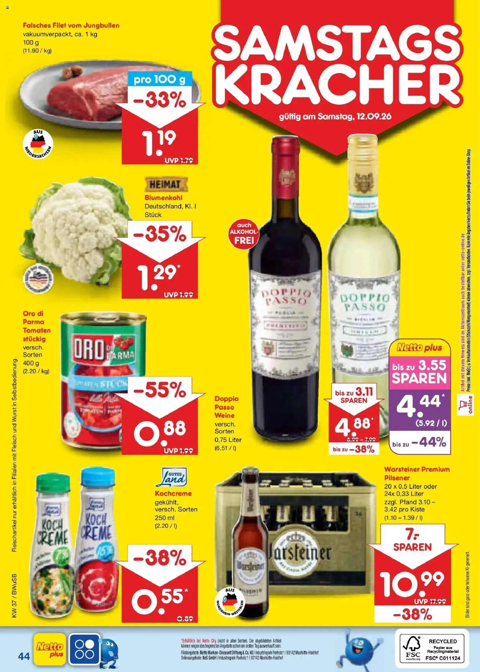 Vorschau von dem Prospekt des Geschäftes Netto Marken-Discount, gültig ab dem 07.09.2026 - Bilder, Wurst, Blumenkohl, Warsteiner, Fleisch, Tomaten, Creme, Oro di parma