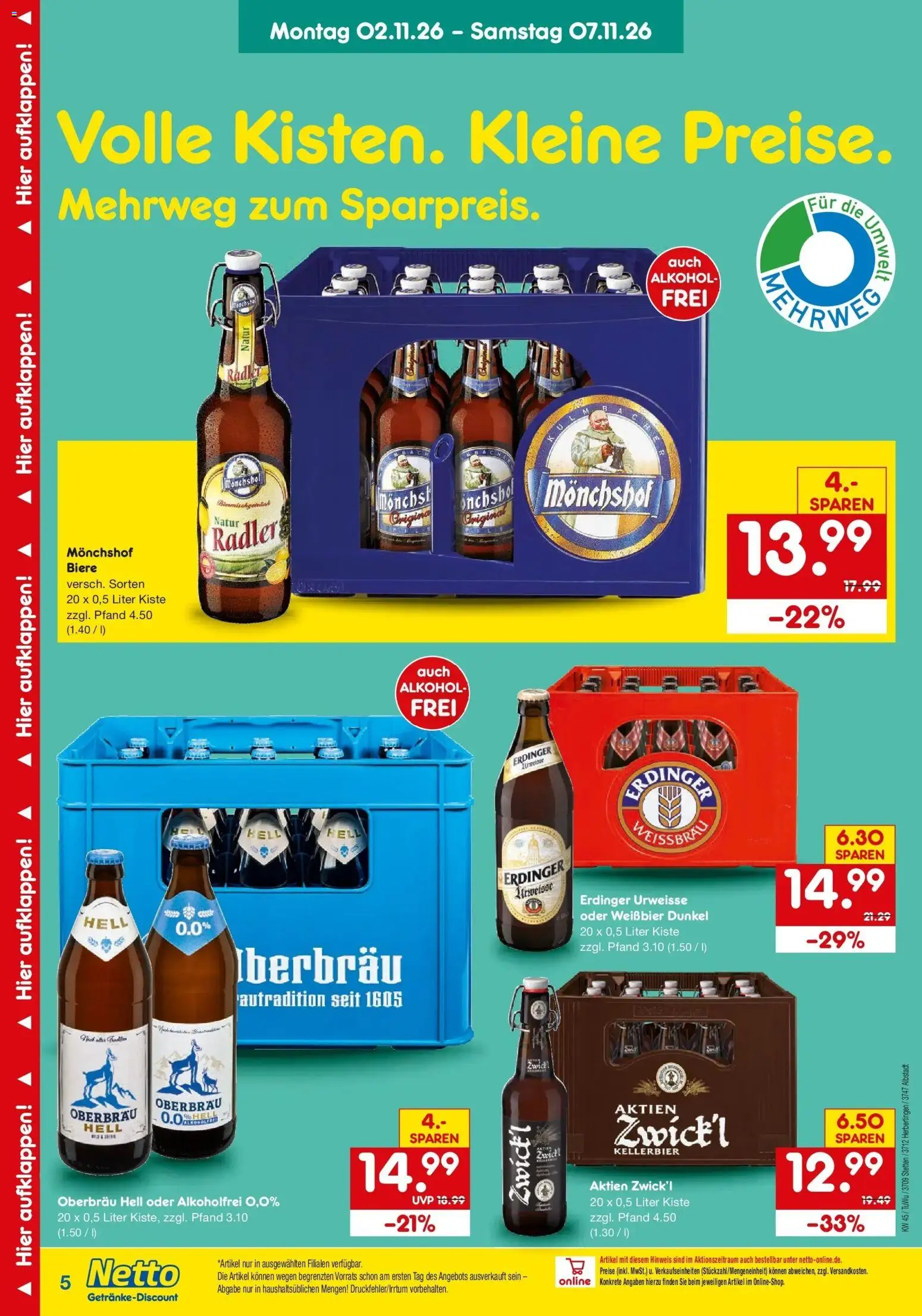 Vorschau von dem Prospekt des Geschäftes Netto Marken-Discount, gültig ab dem 02.11.2026 - Alkohol, Radler, Erdinger, Weißbier, Monchshof