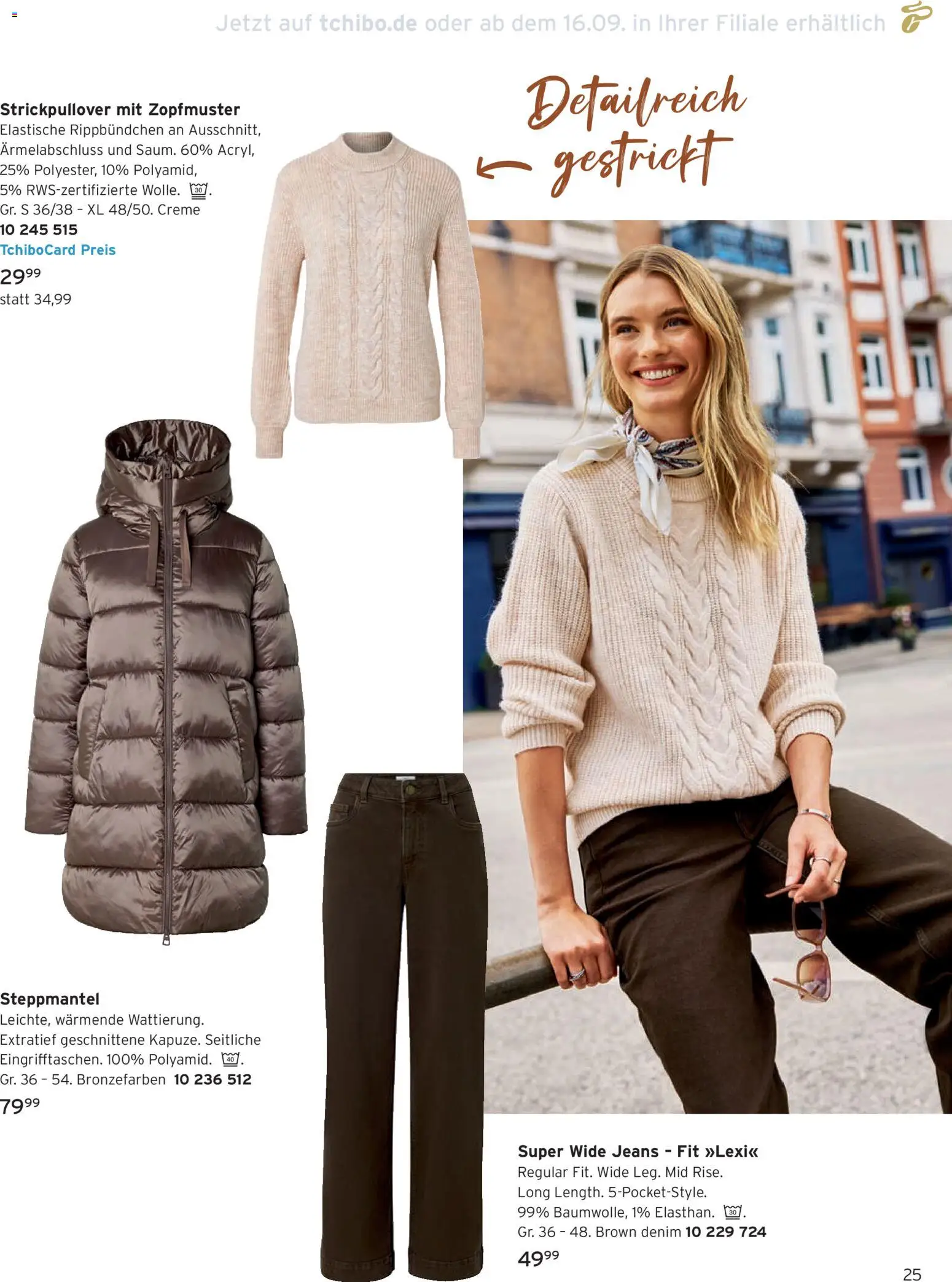 Vorschau von dem Prospekt des Geschäftes Tchibo, gültig ab dem 11.09.2026 - Jeans, Creme, Steppmantel
