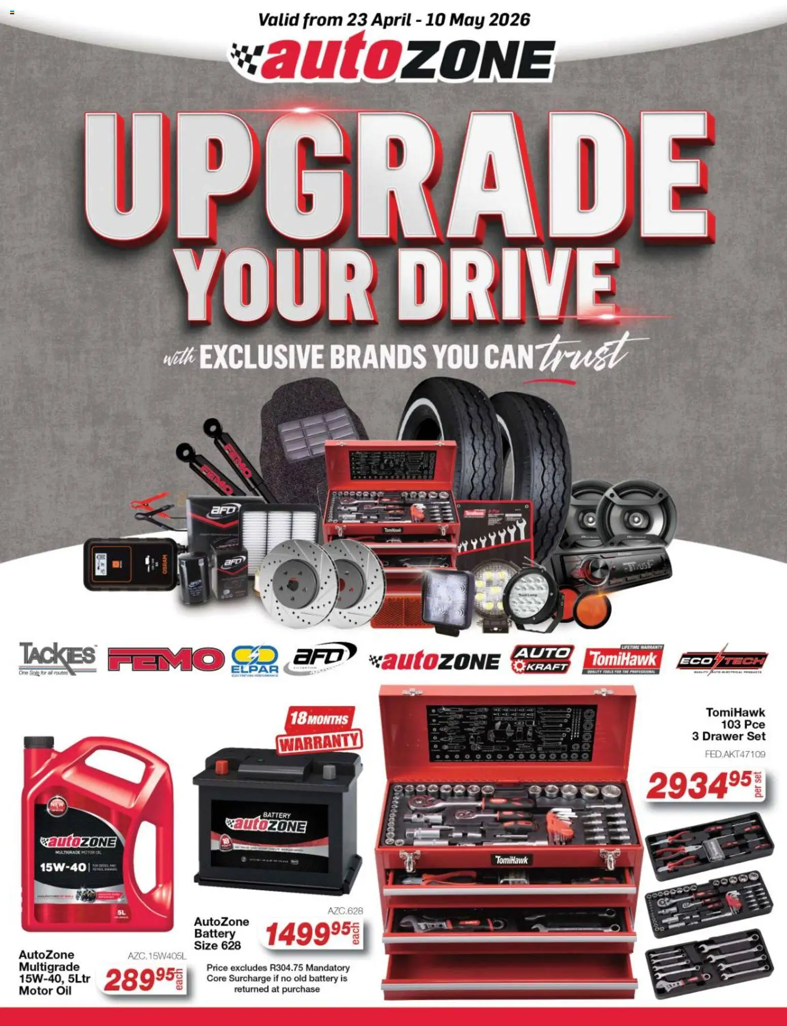 Preview of AutoZone flyer valid from 23/04/2026 - Battery, Oil