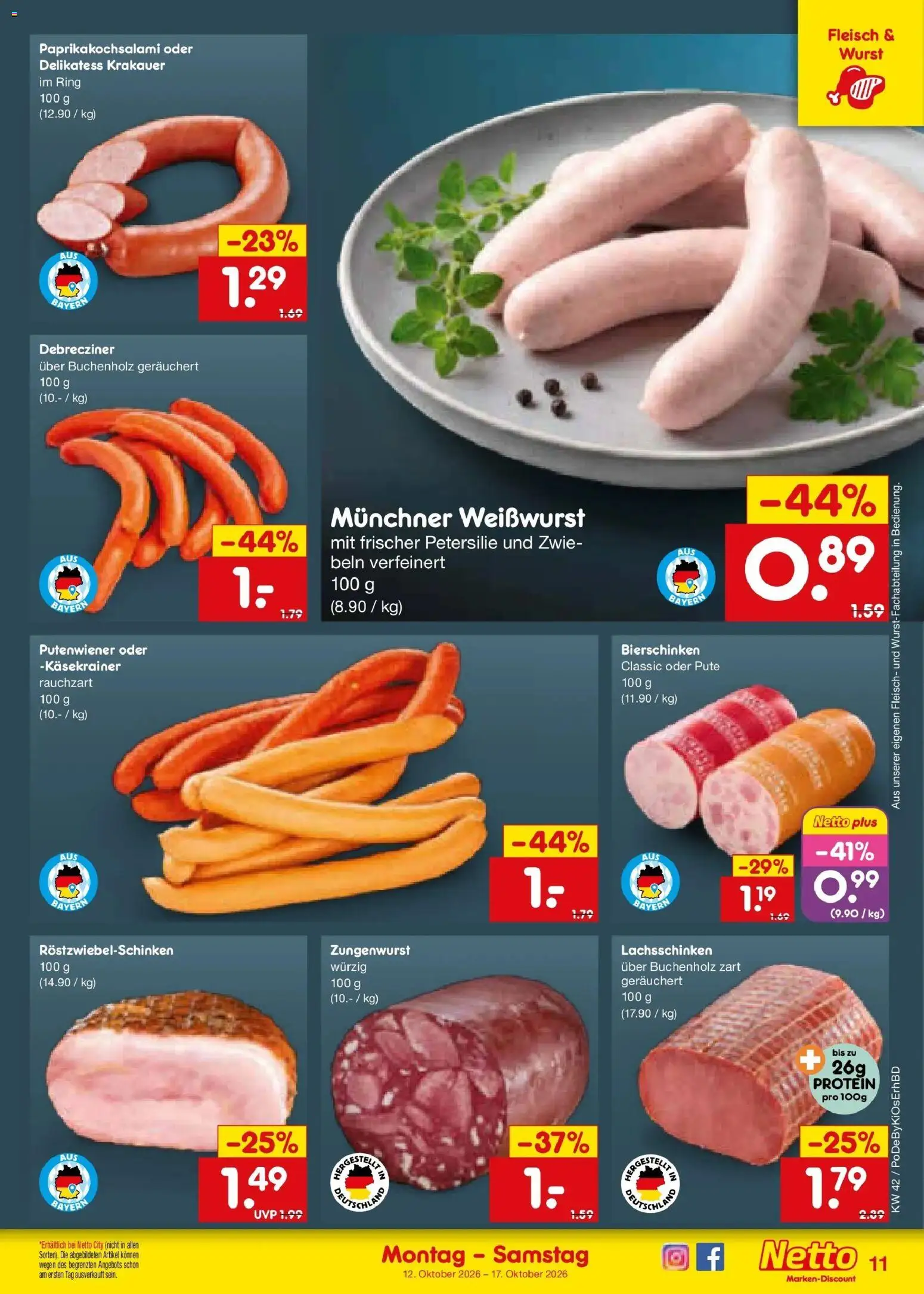 Vorschau von dem Prospekt des Geschäftes Netto Marken-Discount, gültig ab dem 12.10.2026 - Wurst, Petersilie, Fleisch, Weißwurst, Käsekrainer, Pute