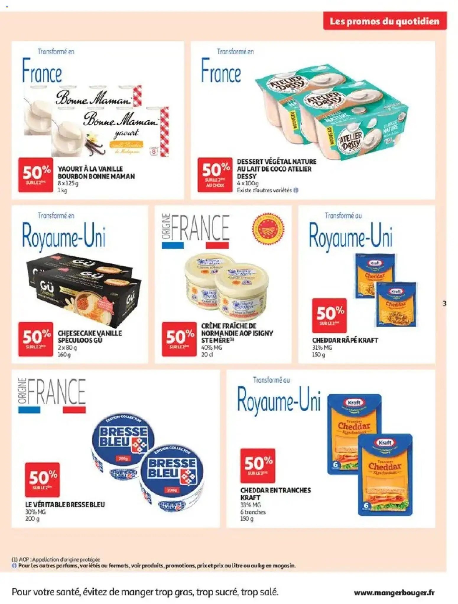 Prévisualisation de Auchan Les promos du moment du magasin Auchan formulaire valide 01/09/2026 - Lait, Spéculoos, Vanille, Crème fraiche, Bourbon, Râpe, Dessert végétal, Cheddar râpé