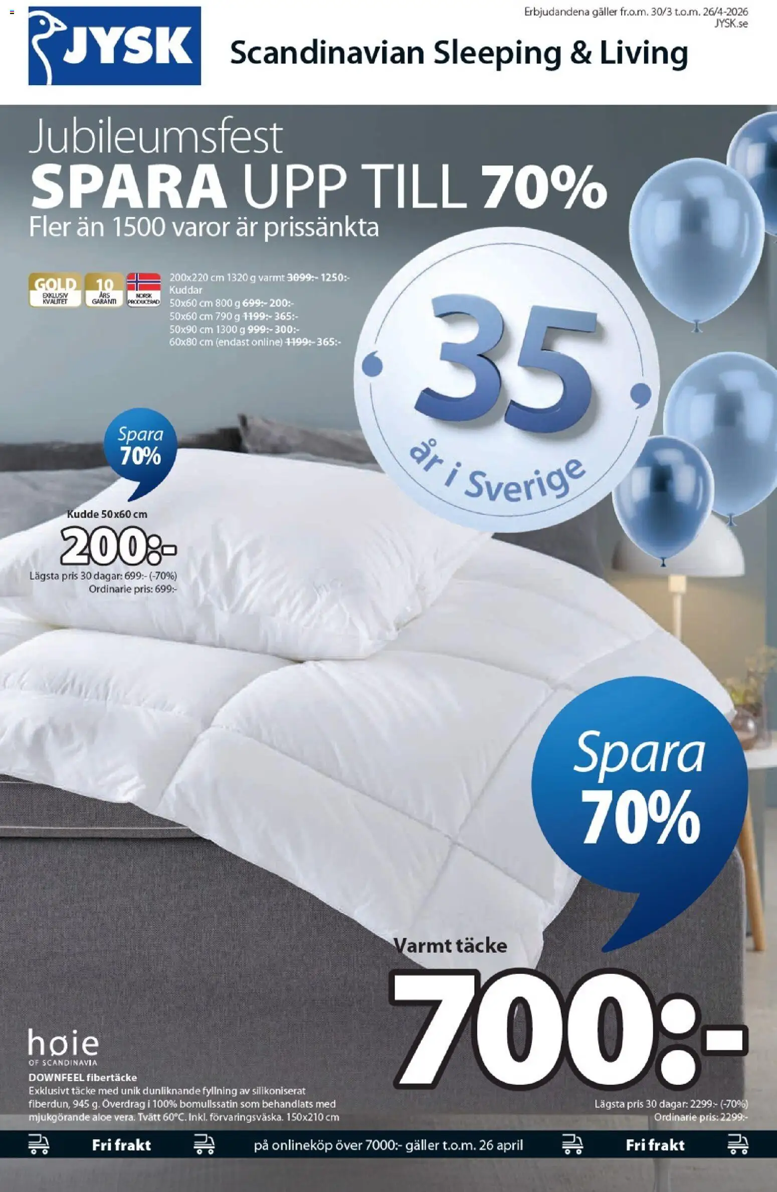 Förhandsgranska reklamblad JYSK erbjudanden från butik JYSK gäller från 30/03/2026 - Täcke, Galler, Kudde