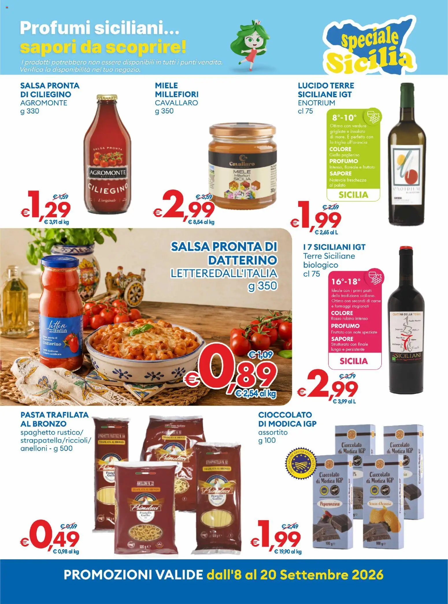 Anteprima dell'opuscolo MD Discount volantino dal negozio MD Discount valido da 08/09/2026 - Pasta, Carne, Cioccolato, Piatti, Insalata, Profumo, Peperoncino, Salsa