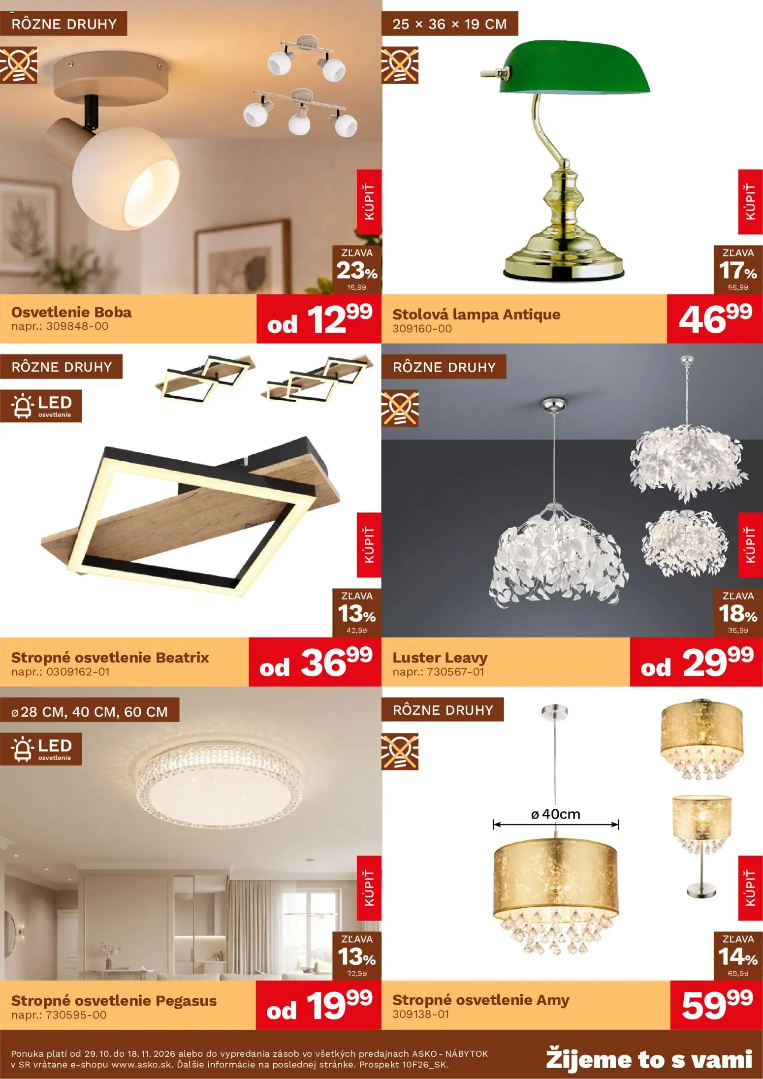 Náhľad ASKO nábytok letáku platného od 29.10.2026 - Nábytok, Lampa, Luster, Led, Stolová lampa, Led osvetlenie, Osvetlenie