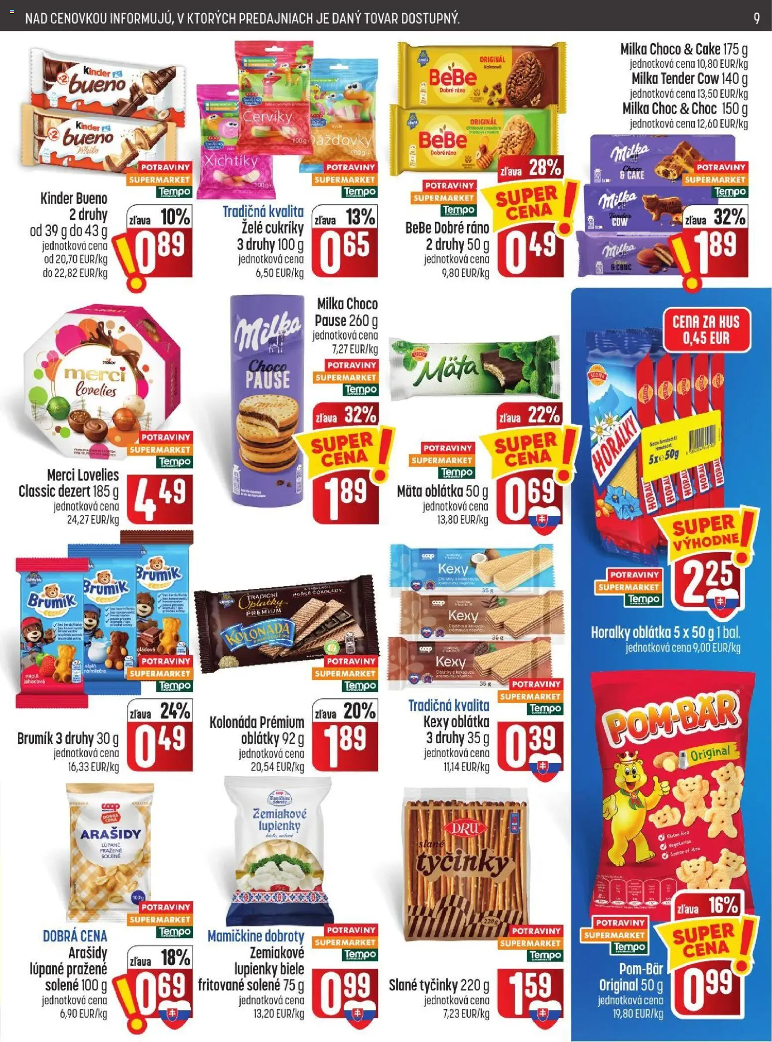 Náhľad COOP Jednota letáku platného od 22.10.2026 - Milka, Dezert, Kinder Bueno, Arašidy, Cukríky, Slané tyčinky, Oblátky, BeBe Dobré ráno