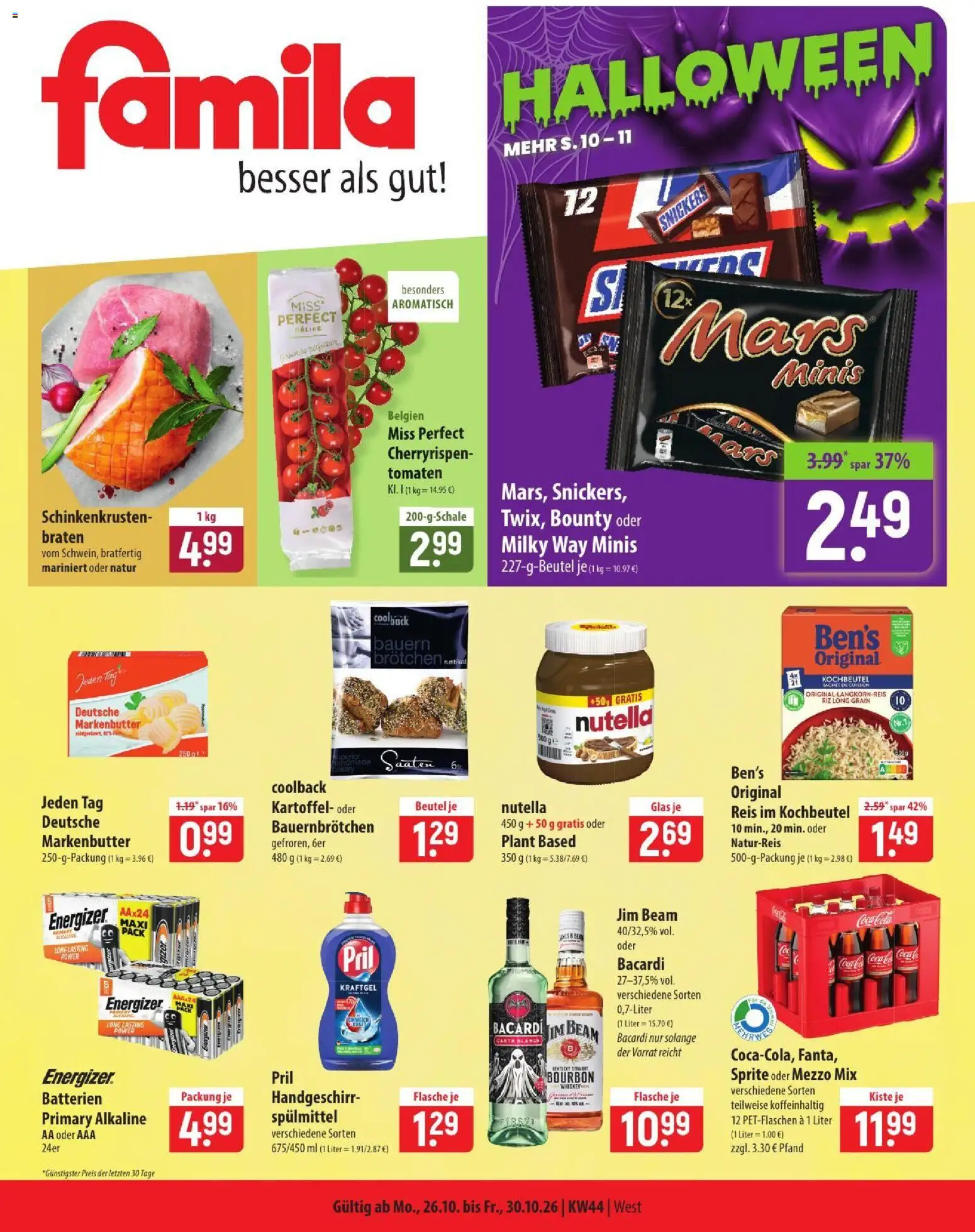 Vorschau von dem Prospekt des Geschäftes Famila, gültig ab dem 26.10.2026 - Coca cola, Nutella, Mars, Bacardi, Snickers, Jim beam, Bourbon, Mezzo mix
