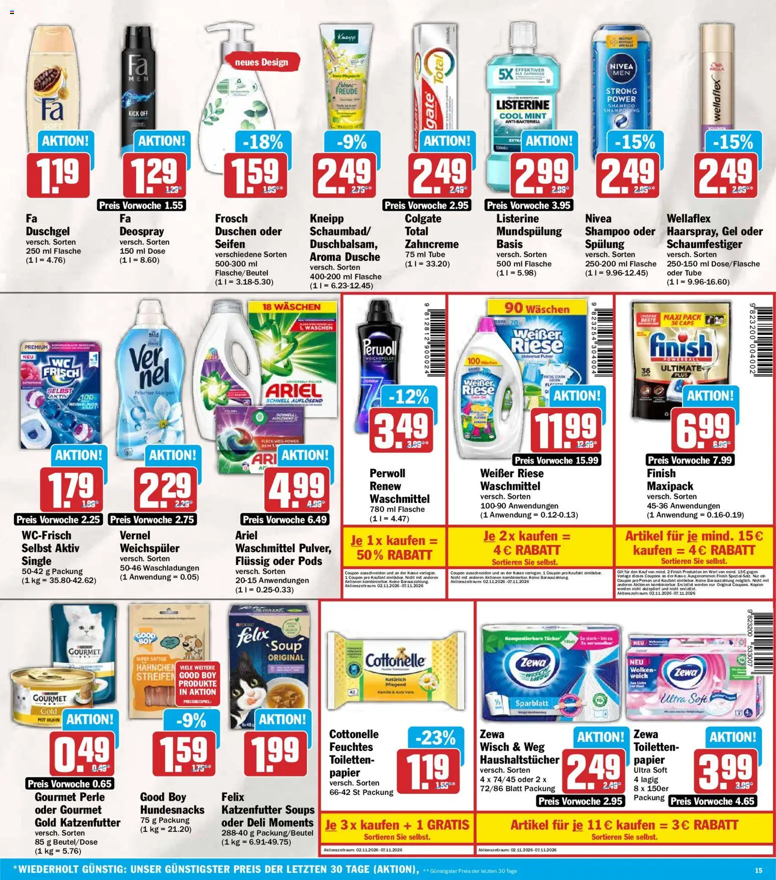 Vorschau von dem Prospekt des Geschäftes HIT, gültig ab dem 02.11.2026 - Dusche, Shampoo, Waschmittel, Weichspüler, Listerine, Perwoll, Zewa, Spülung