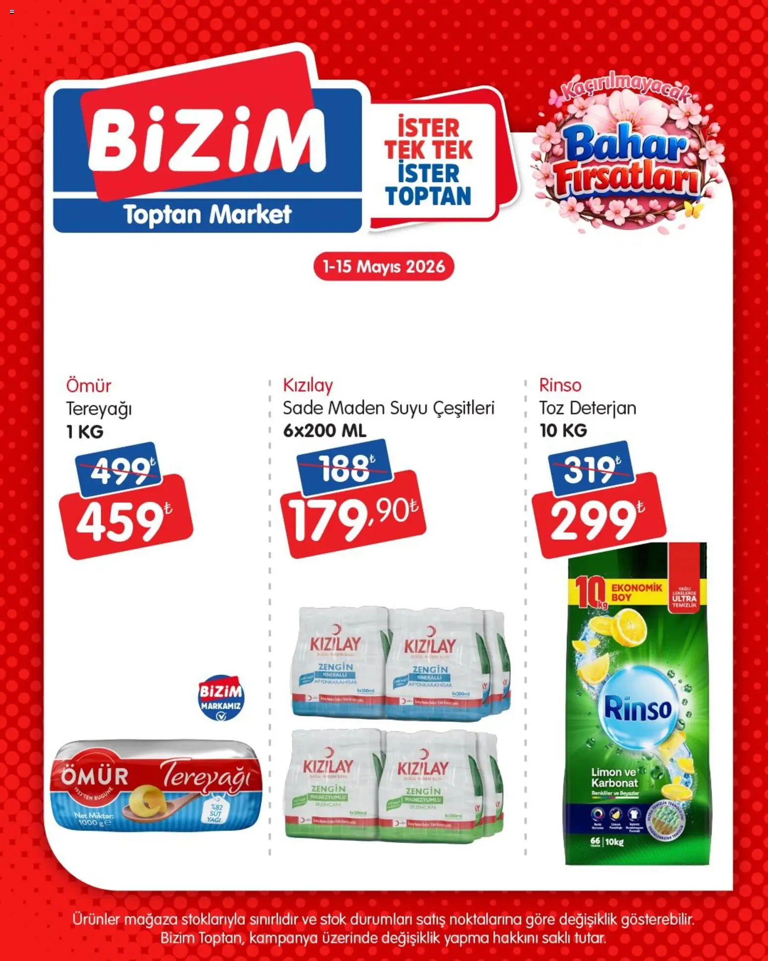 Bizim Toptan Bizim Toptan - Bahar Fırsatları 01.05.2026 - Broşürünün önizlemesi - Tereyağı, Limon, Maden suyu, Deterjan