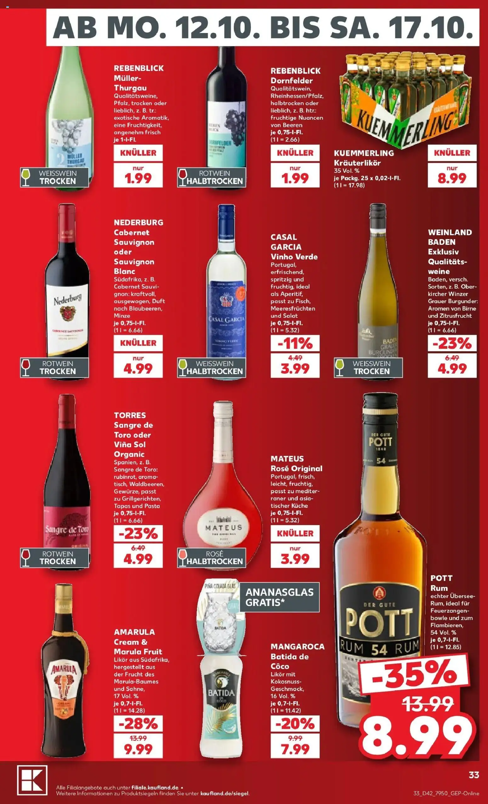 Vorschau von dem Prospekt des Geschäftes Kaufland, gültig ab dem 12.10.2026 - Pasta, Salat, Rum, Weißwein, Rotwein, Likör, Duft, Rotwein trocken