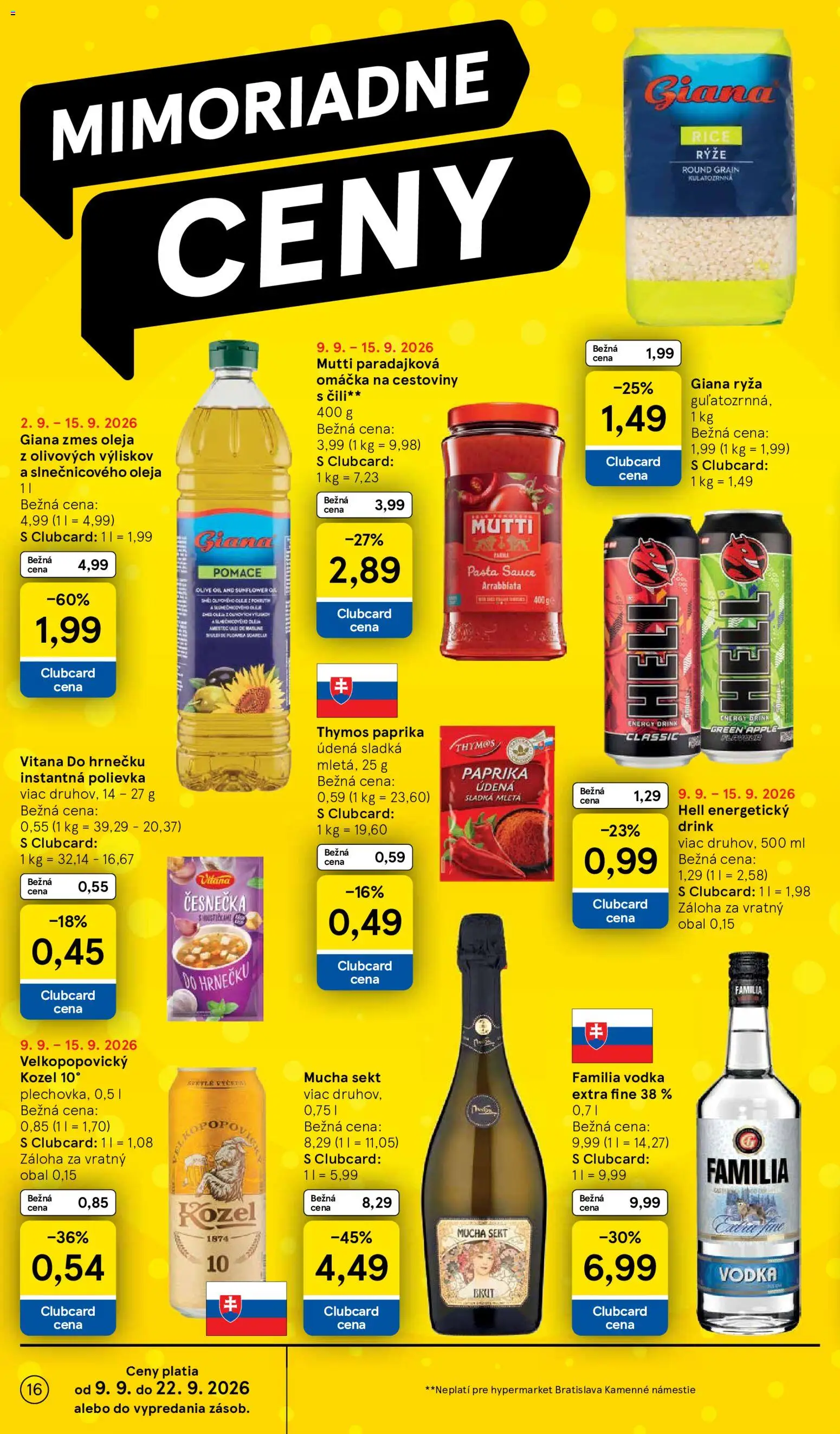 Náhľad Tesco letáku platného od 09.09.2026 - Apple, Paprika, Cestoviny, Vodka, Ryža, Omáčka, Sekt, Energetický drink
