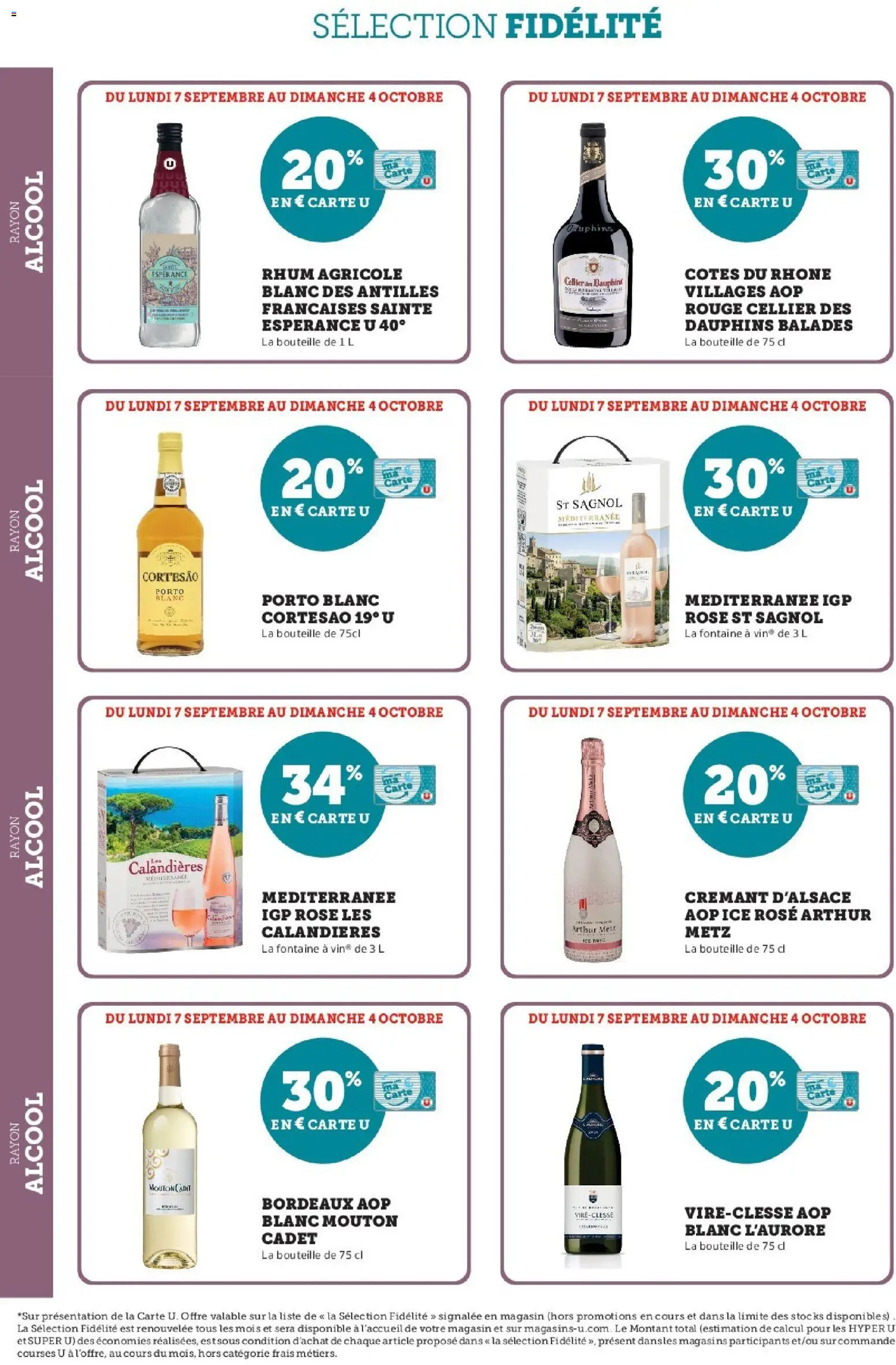 Prévisualisation de Super U - Ma sélection Carte U Septembre du magasin Super U formulaire valide 07/09/2026 - Rhum, Bouteille, Crémant, Arthur Metz, Cellier des Dauphins, Alcool, Crémant d'alsace