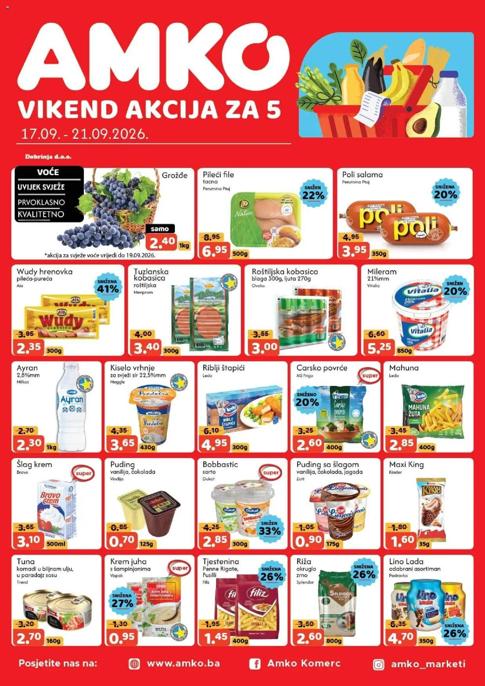 Pregled letka AMKO Vikend akcije trgovine AMKO vrijedi od 17.09.2026