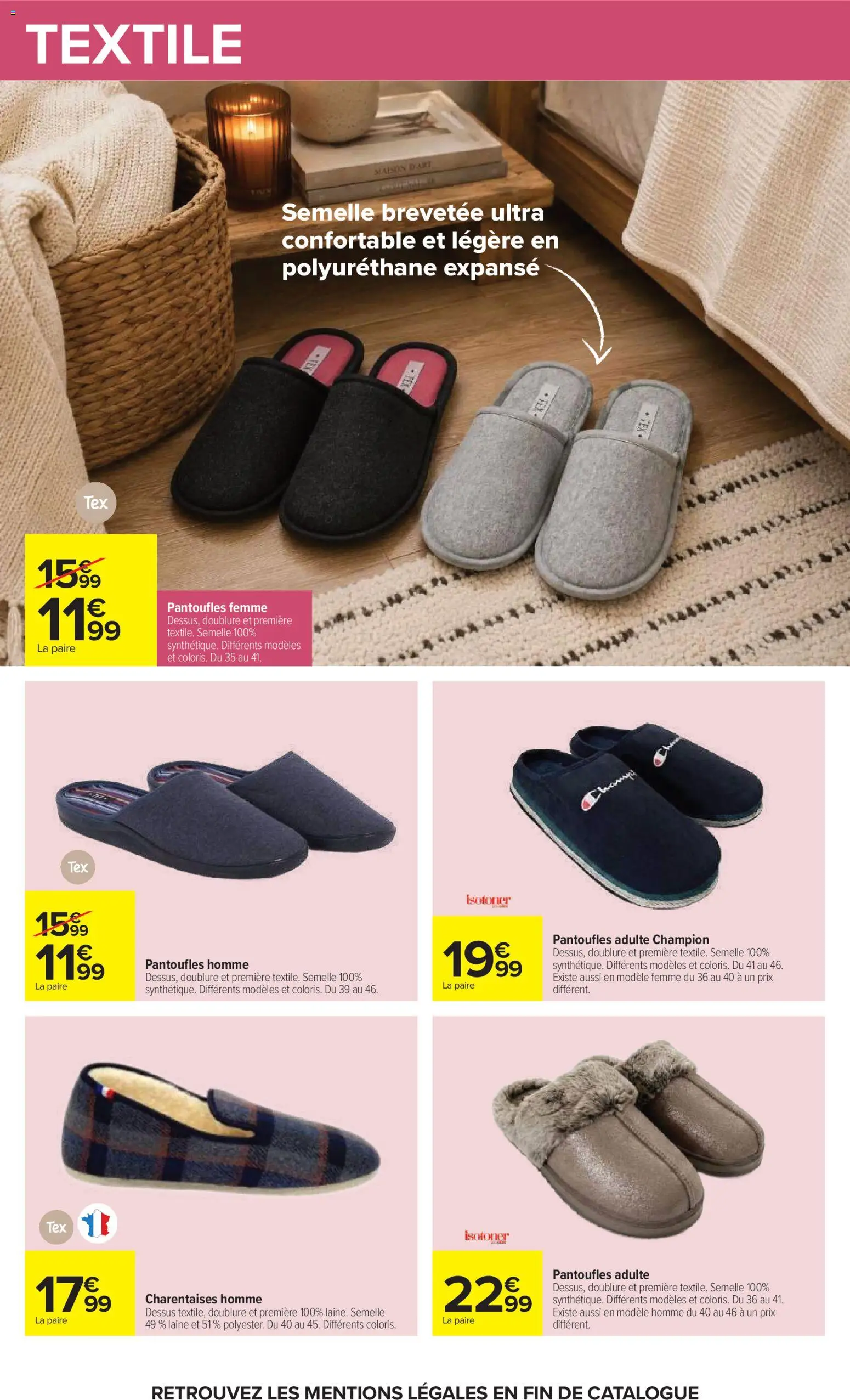 Prévisualisation de Carrefour catalogue du magasin Carrefour formulaire valide 20/10/2026 - Pantoufles femme, Pantoufles homme