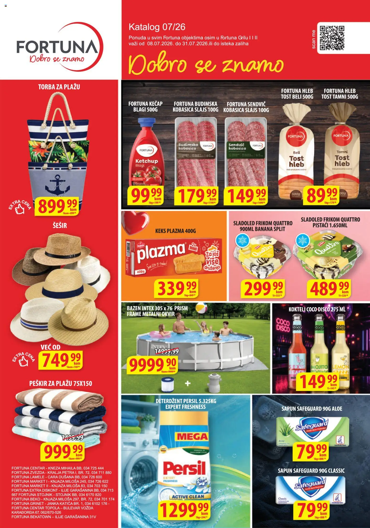 Pregled Fortuna Market kataloga - važi od 08.07.2026 - Sto, Pistaći, Torba, Kobasica, Deterdžent, Tost, Peškir, Plazma