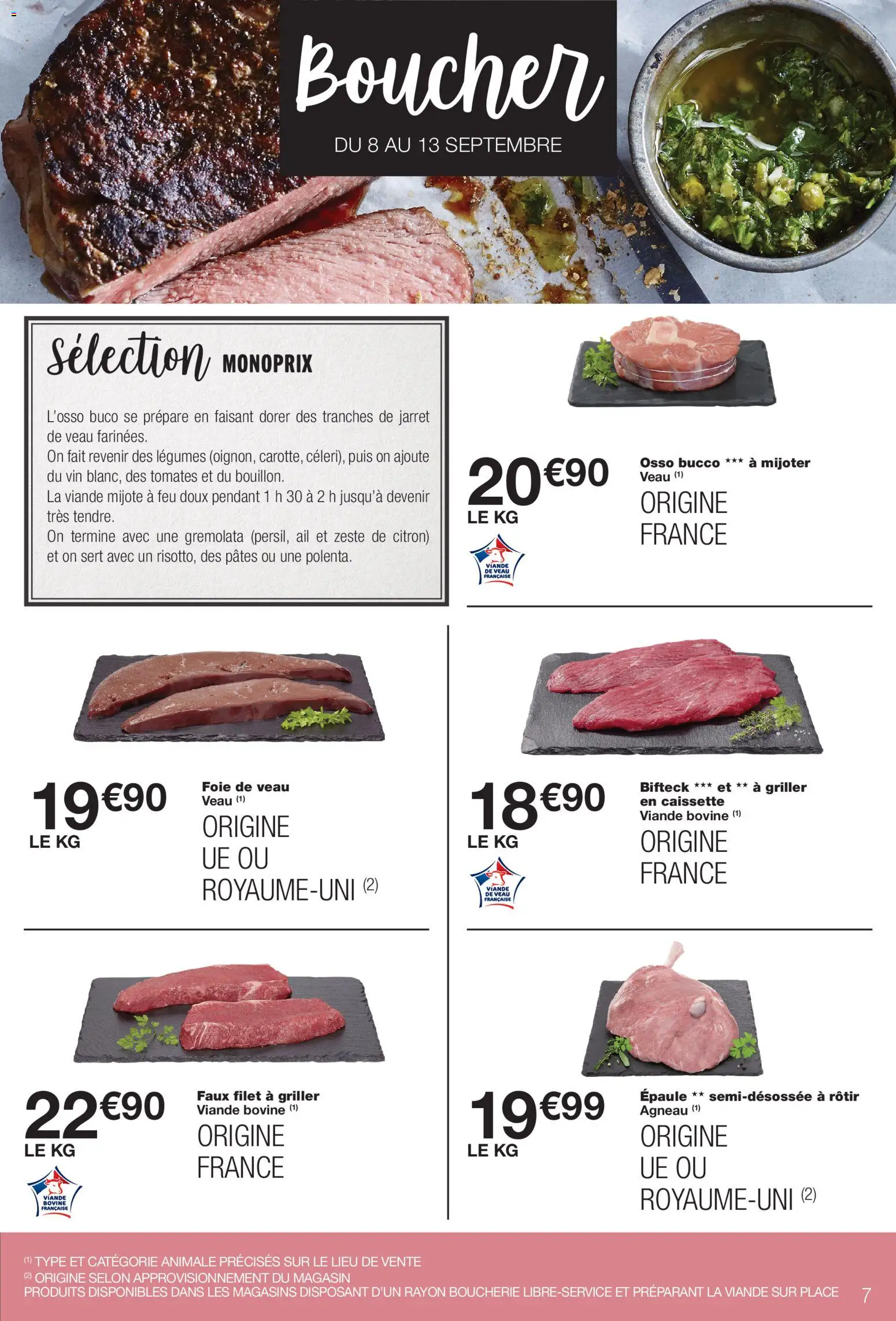 Prévisualisation de Monoprix catalogue du magasin Monoprix formulaire valide 08/09/2026 - Foie, Tomates, Citron, Ail, Agneau, Viande, Bifteck, Viande bovine