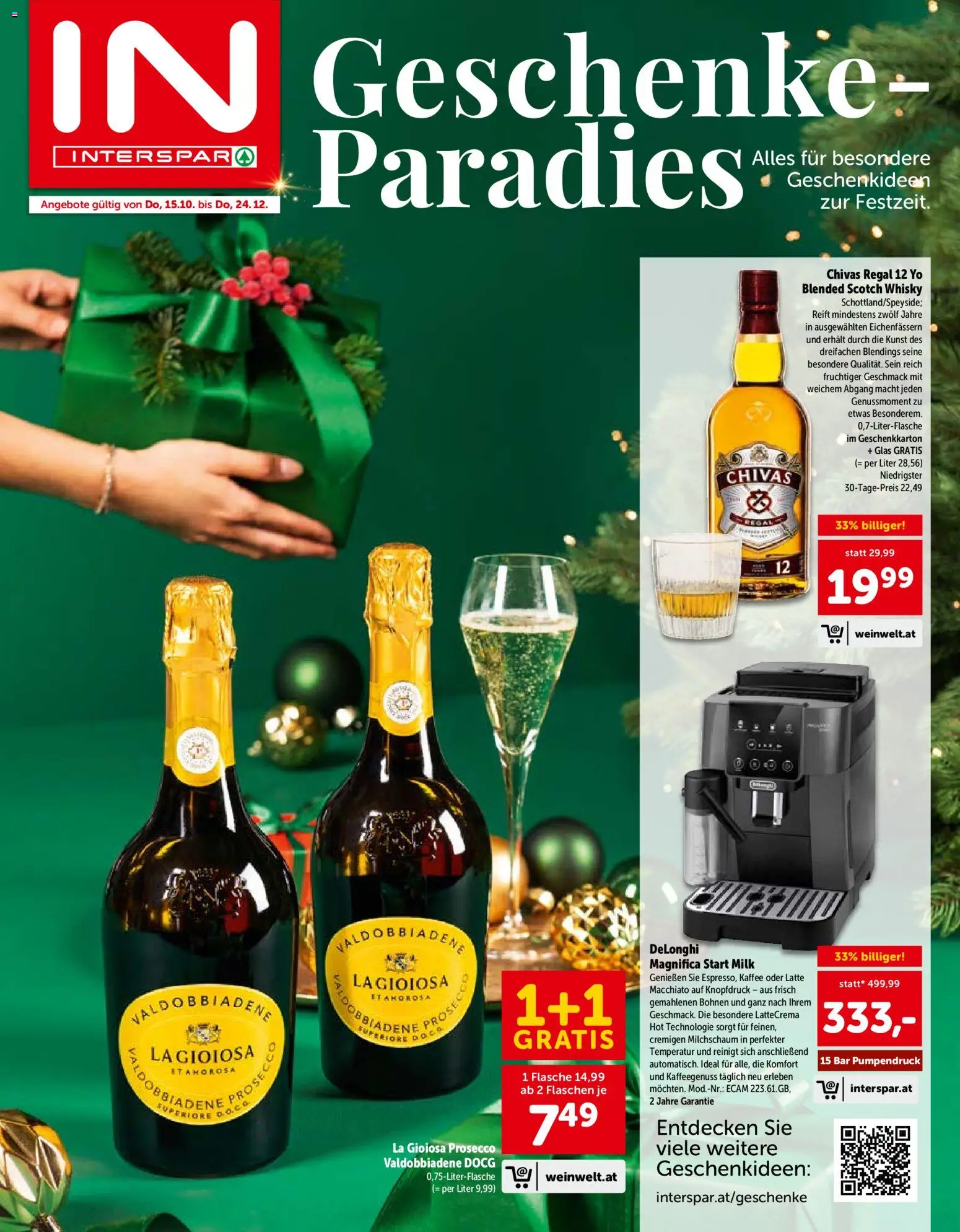 Vorschau der Angebote: Interspar Interspar Geschenke - Paradies gültig ab 15.10.2026 - Kaffee, Prosecco, Regal