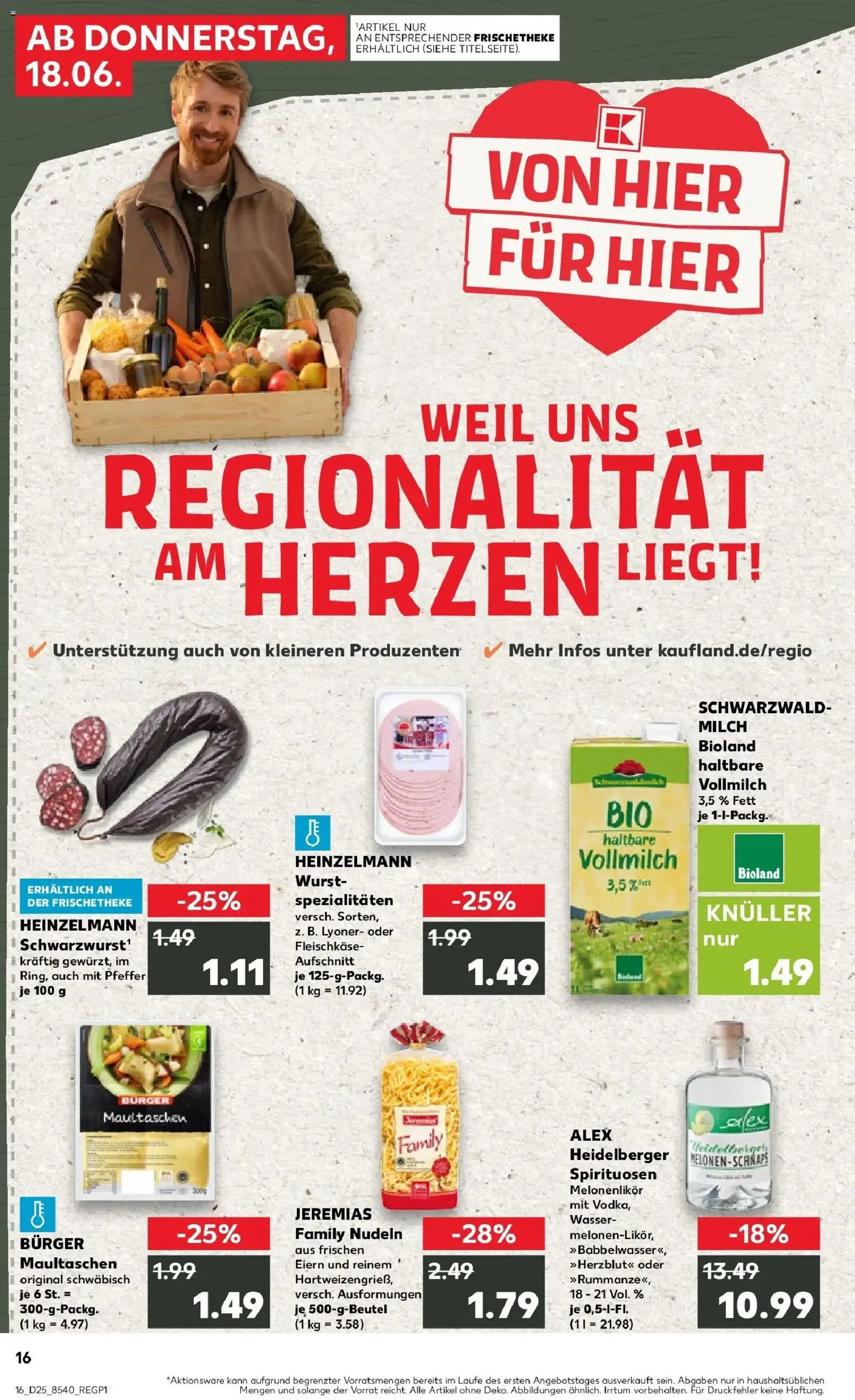 Vorschau von dem Prospekt des Geschäftes Kaufland, gültig ab dem 18.06.2026 - Burger, Wasser, Pasta, Wurst, Nudeln, Maultaschen, Milch, Pudding