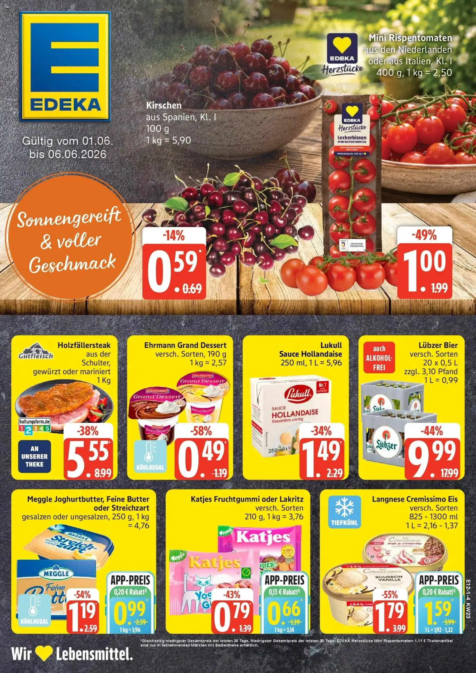 Vorschau von dem Prospekt des Geschäftes Edeka, gültig ab dem 01.06.2026 - Eis, Alkohol, Vanille, Bourbon, Langnese, Lubzer, Cremissimo, Langnese cremissimo
