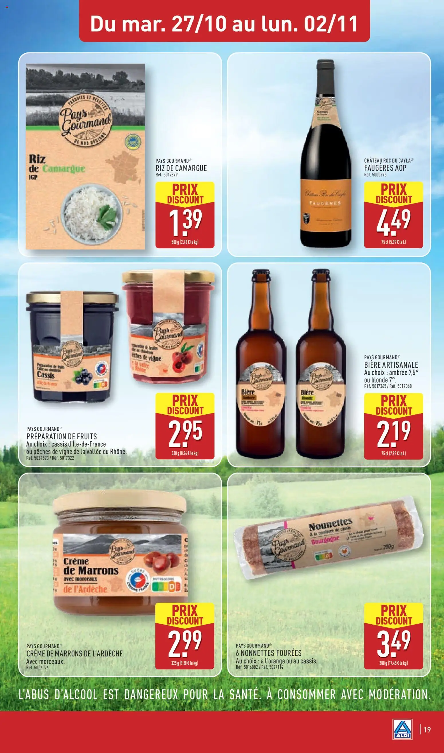 Prévisualisation de Aldi catalogue du magasin Aldi formulaire valide 27/10/2026 - Cassis, Fruits, Bière, Pêches, Bourgogne, Riz, Crème, Crème de marrons