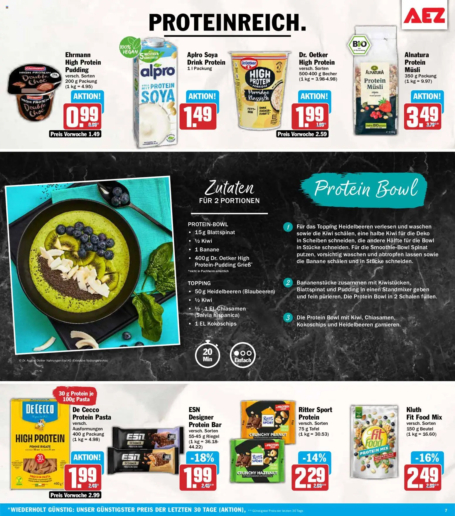 Vorschau von dem Prospekt des Geschäftes AEZ, gültig ab dem 26.10.2026 - Pasta, Kiwi, Ritter sport, Heidelbeeren, Blaubeeren, Zucker, Pudding, Musli