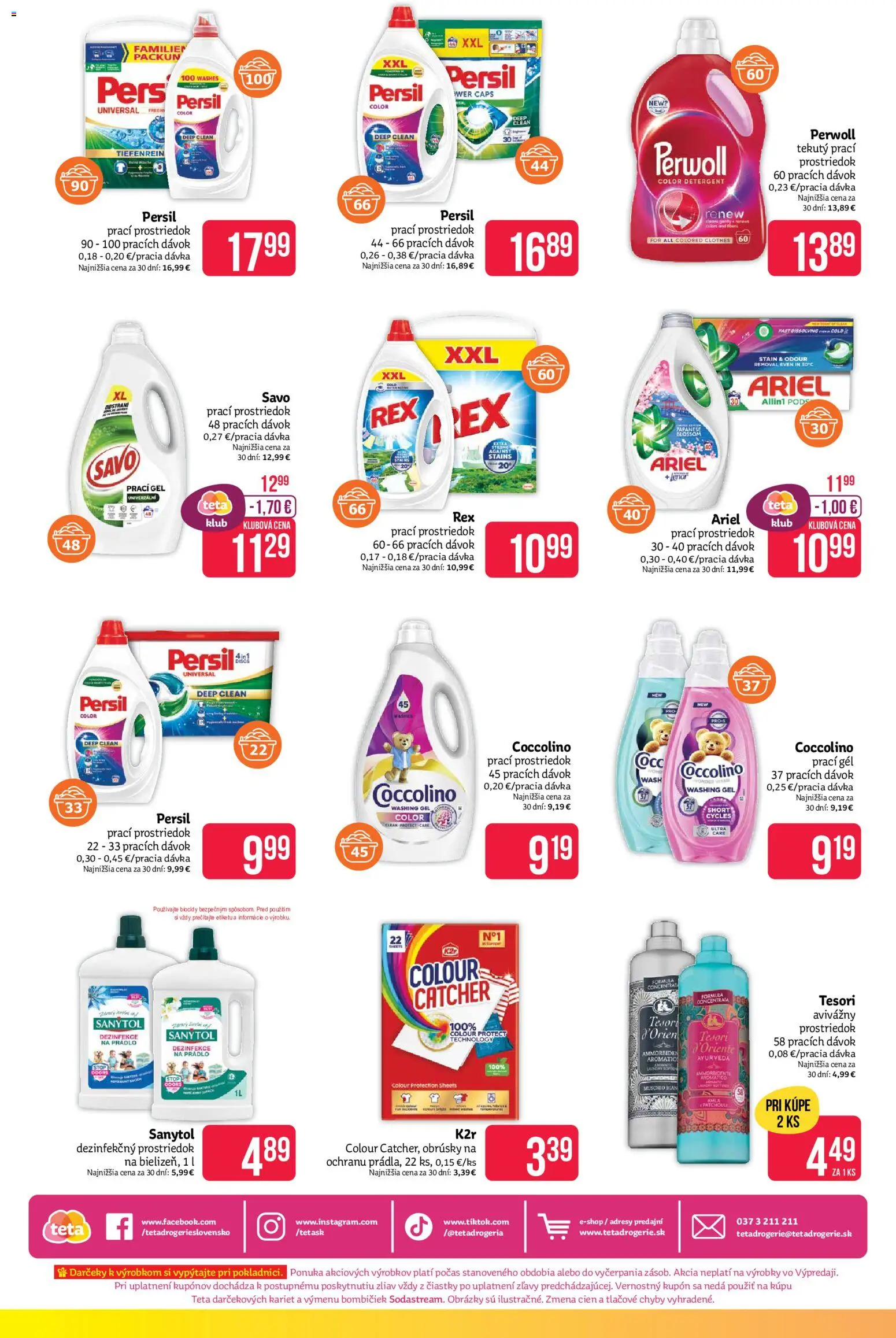 Náhľad Teta drogerie letáku platného od 14.09.2026 - Ariel, Savo, Sanytol, Persil, Perwoll, Coccolino, Lenor, Prací gél